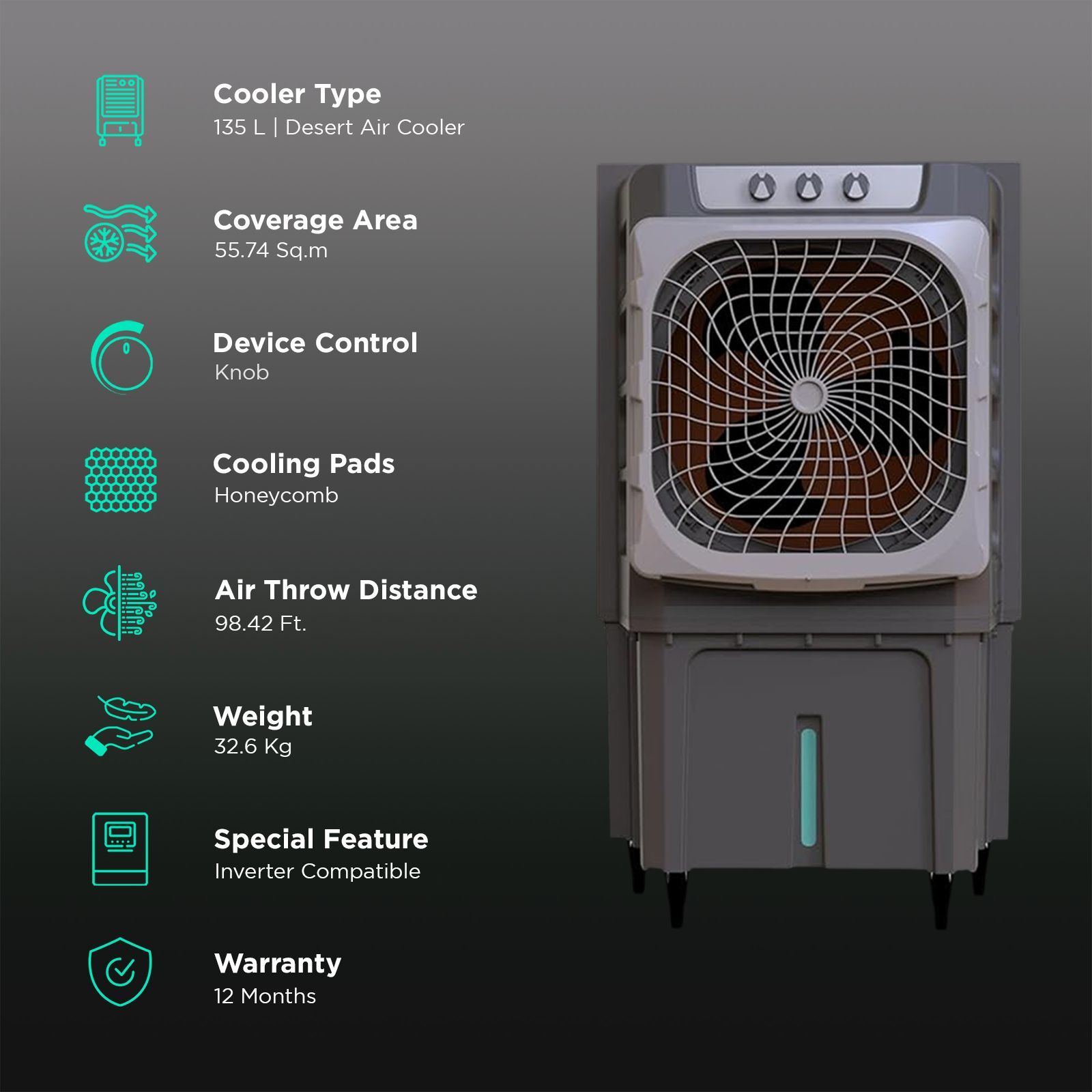 BAJAJ XForce 135 Litres Desert Air Cooler with Semi-Commercial Cooler (DuraMarine Pump, Gray)_3