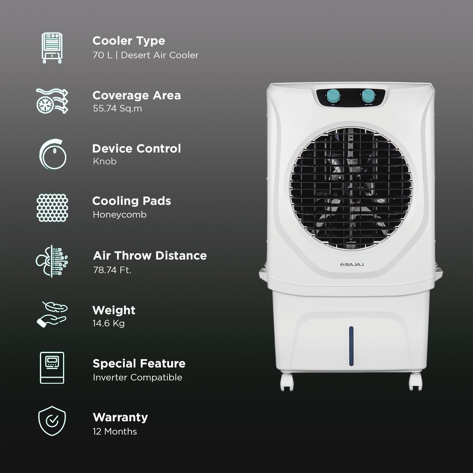 BAJAJ Shield Series 70 Litres Desert Air Cooler with Turbo Fan (DuraTuff PRO Motor, White)_3