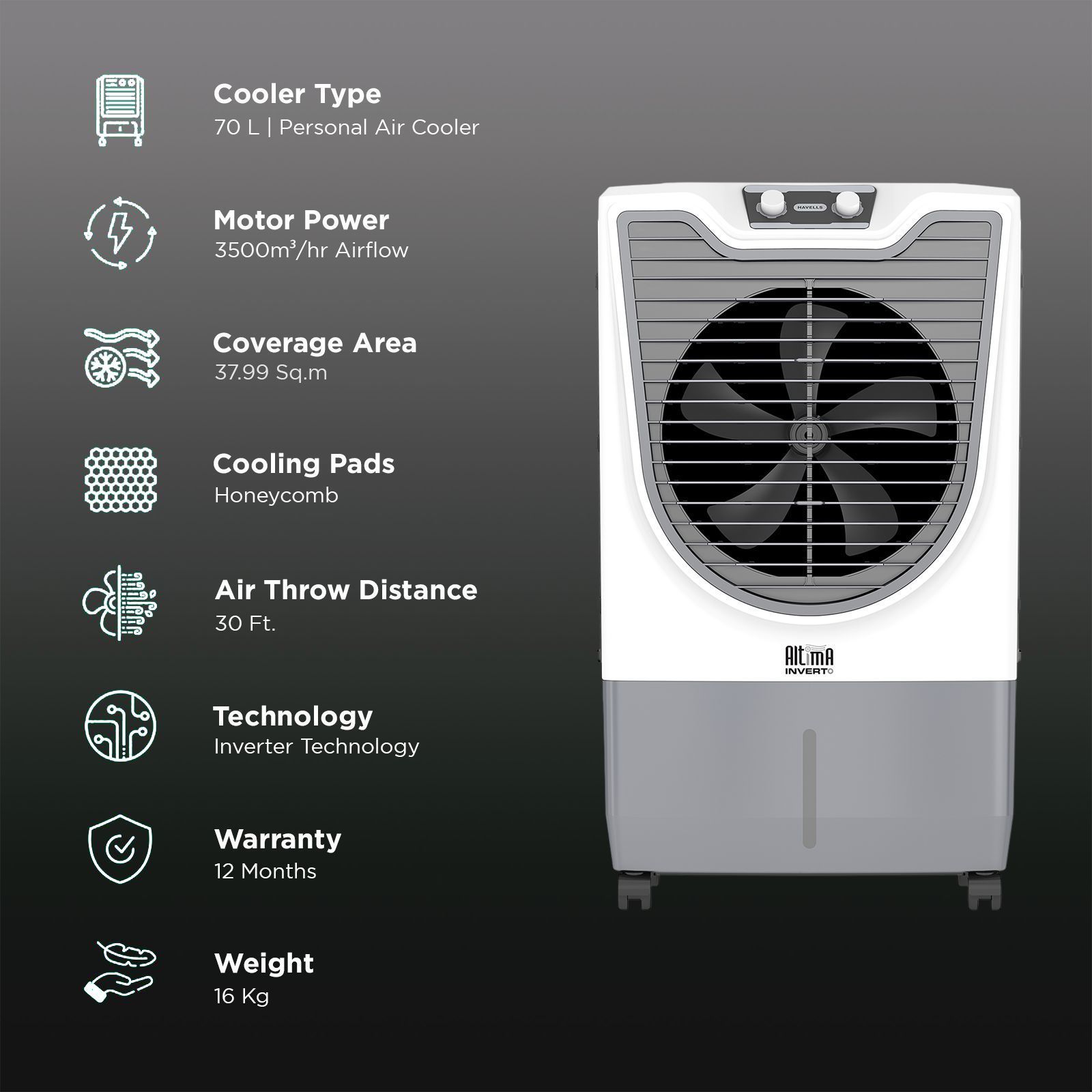 Havells Altima 70 Litres Desert Air Cooler with BLDC Inverter Technology (Ice Chamber, White & Grey) Havells Altima 70 Litres Desert Air Cooler with BLDC Inverter Technology (Ice Chamber, White & Grey)_3