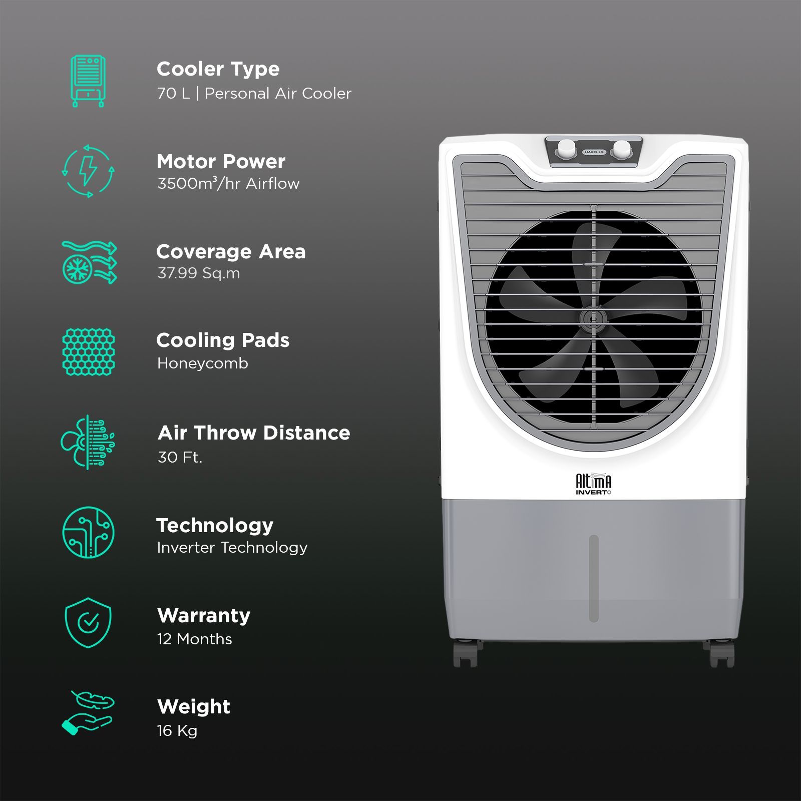 Havells Altima 70 Litres Desert Air Cooler with BLDC Inverter Technology (Ice Chamber, White & Grey)_3