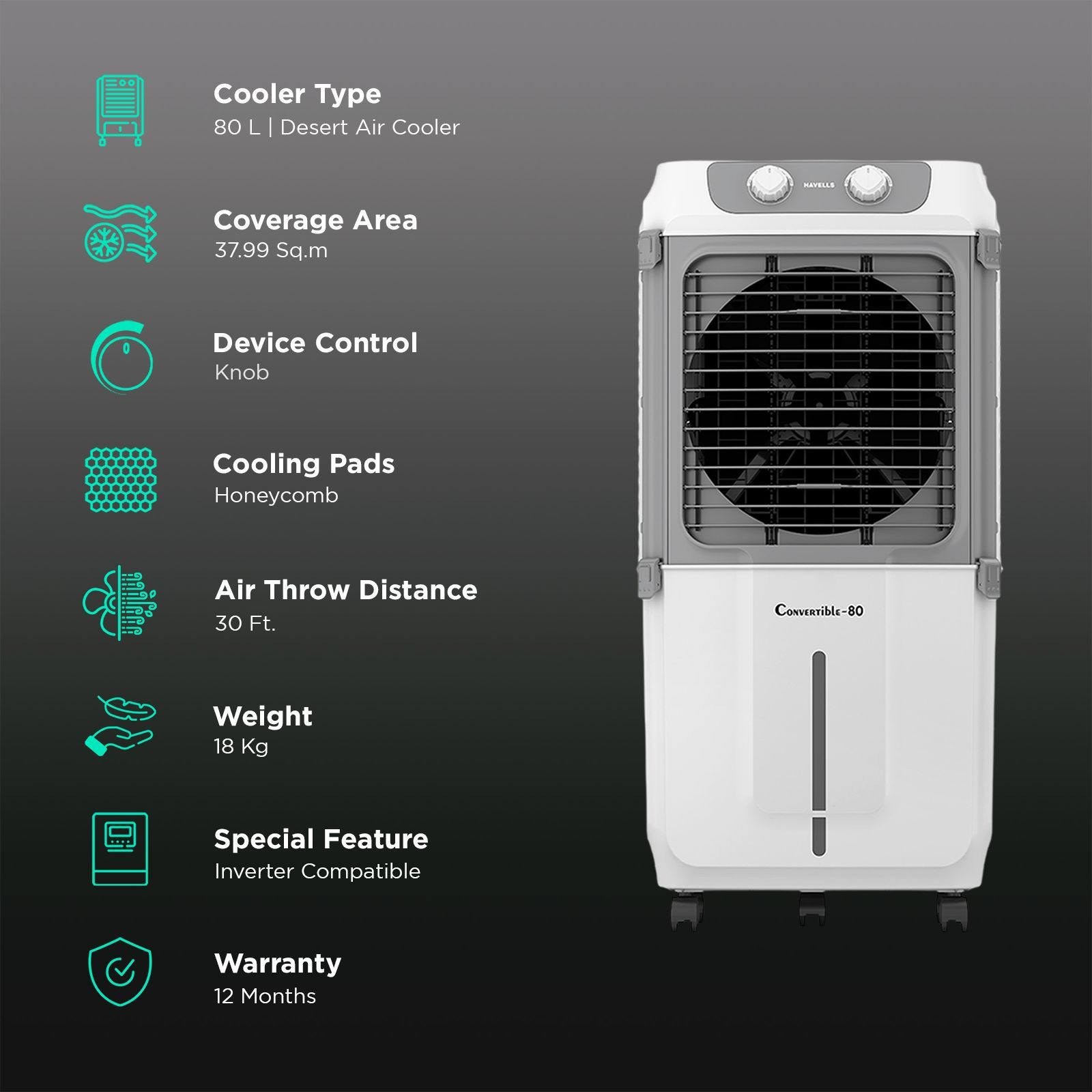 HAVELLS Convertible 80 Litres Desert Air Cooler with Metal Blade Fan (Powerful Air Delivery, White & Grey)_3