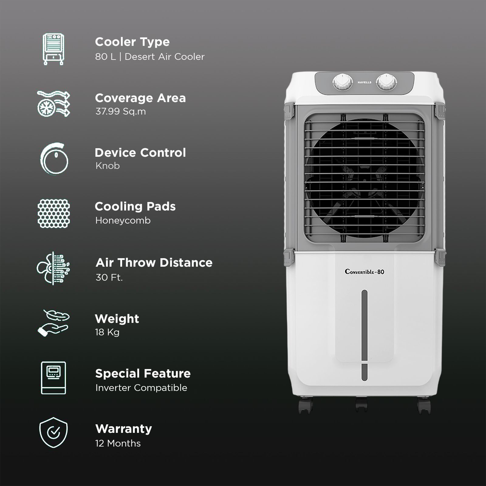 HAVELLS Convertible 80 Litres Desert Air Cooler with Metal Blade Fan (Powerful Air Delivery, White & Grey)_3