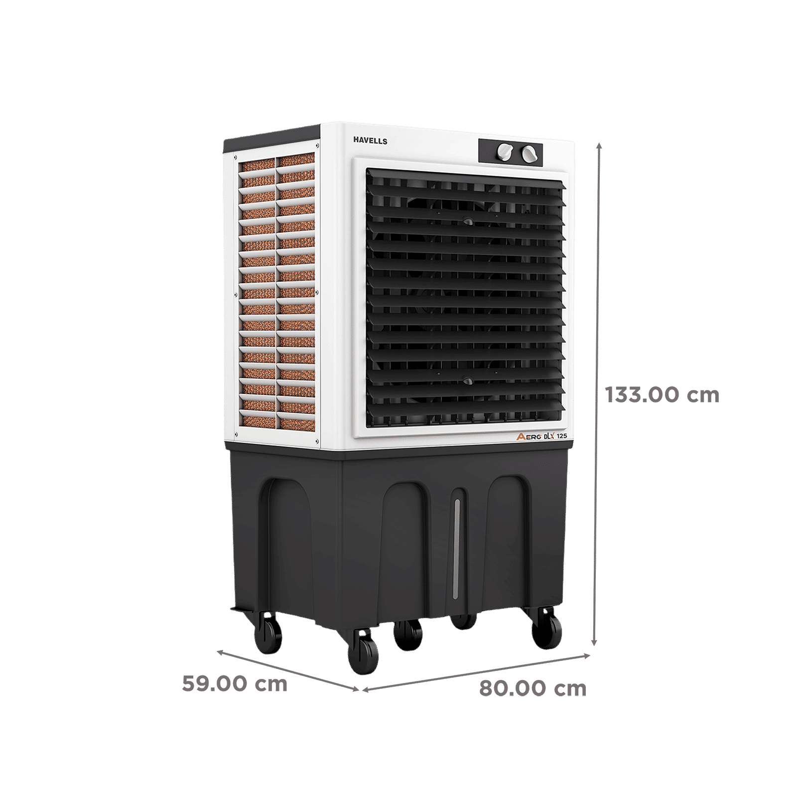 Havells Aero DLX 125 Litres Commercial Air Cooler with Fully Collapsible Louvers (Multi Directional-Castor Wheels with Brakes, White & Grey)_2