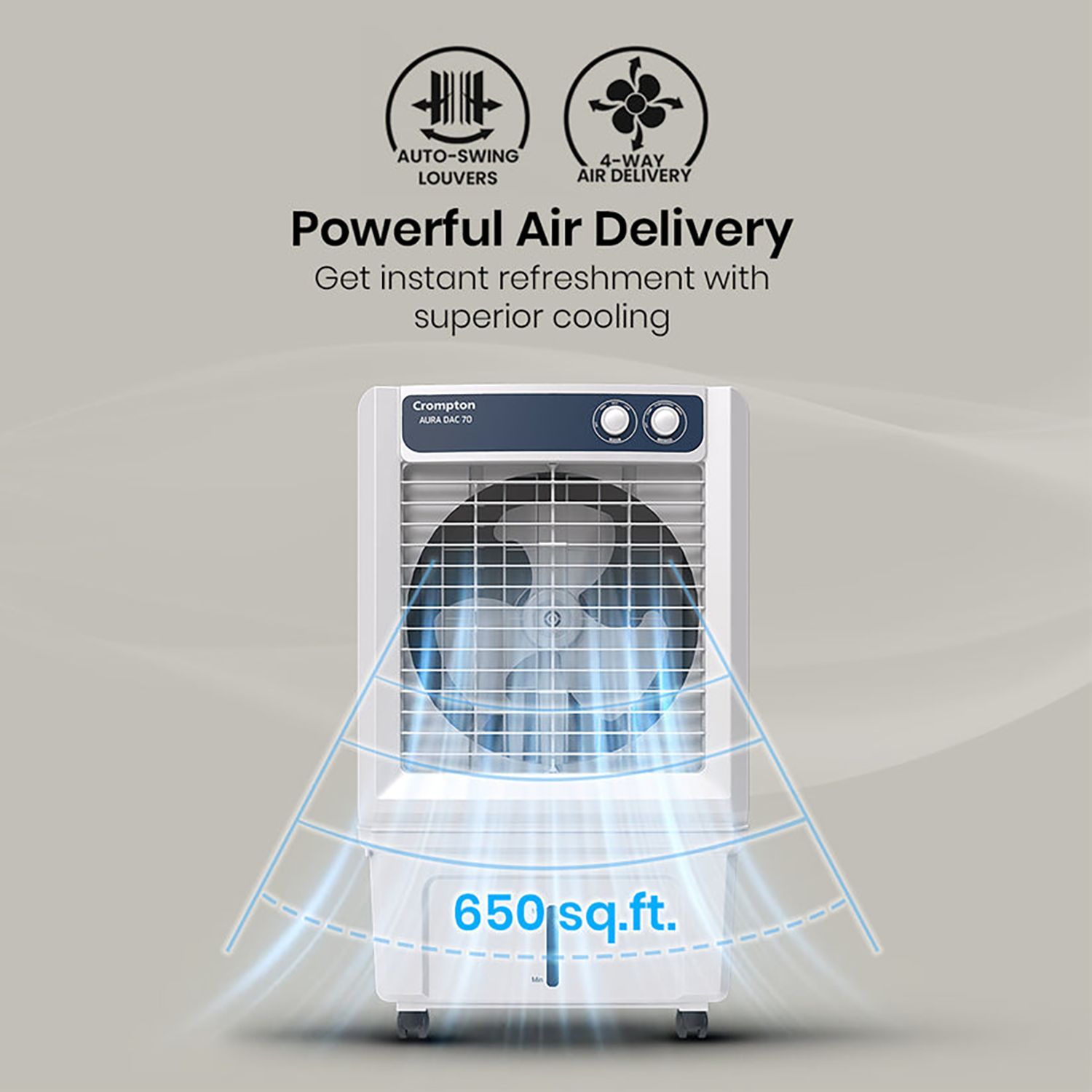 Crompton Aura 70 Litres Desert Air Cooler with Everlast Pump (Collasible Louvers, Indian Ink & While)_11