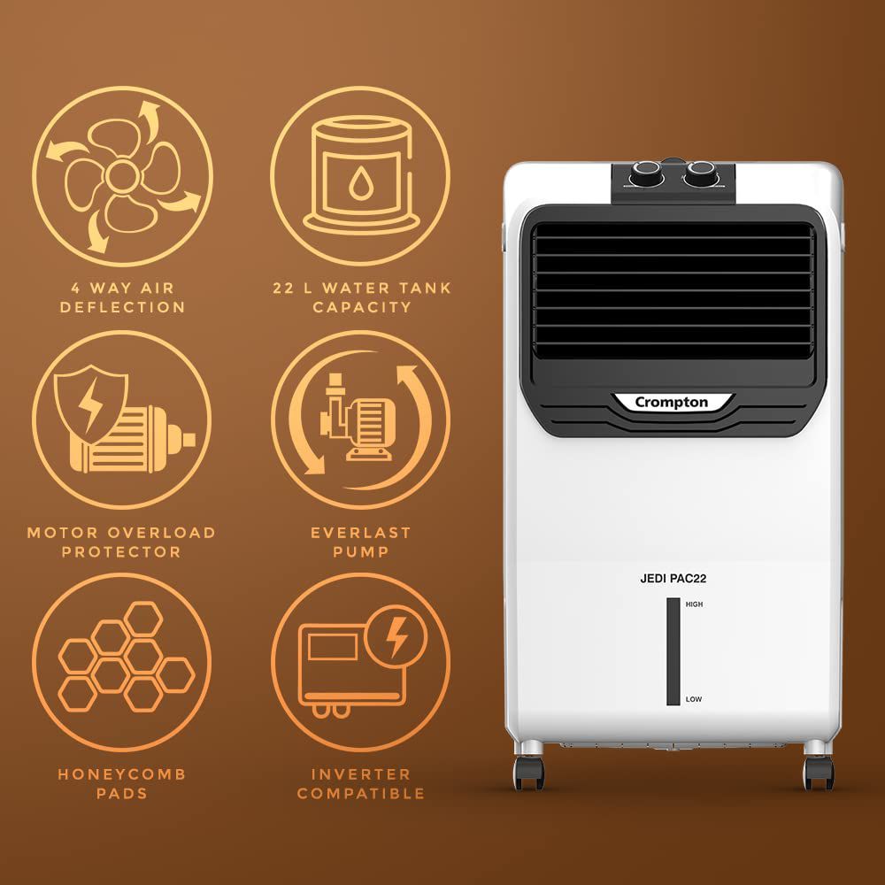 Crompton Jedi PAC 22 Litres Personal Air Cooler with Everlast Pump (4 Way Air Deflection, White & Black)_9