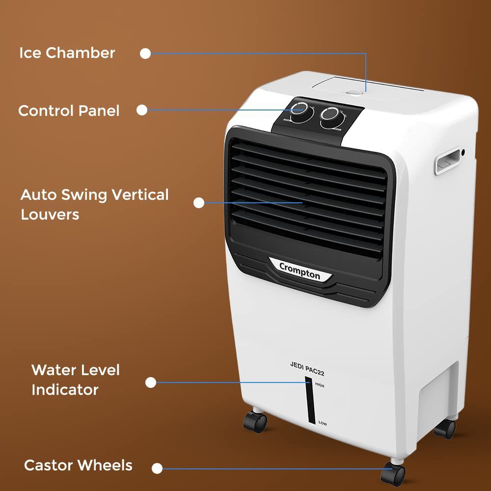 Crompton Jedi PAC 22 Litres Personal Air Cooler with Everlast Pump (4 Way Air Deflection, White & Black)_10