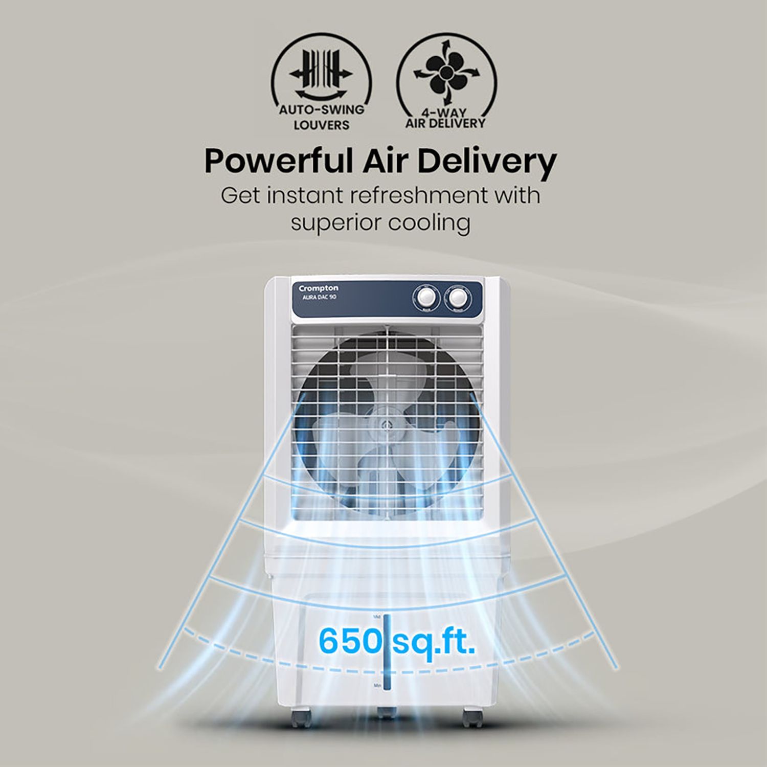 Crompton Aura 90 Litres Desert Air Cooler with Everlast Pump (Collasible Louvers, Indian Ink & While)_11