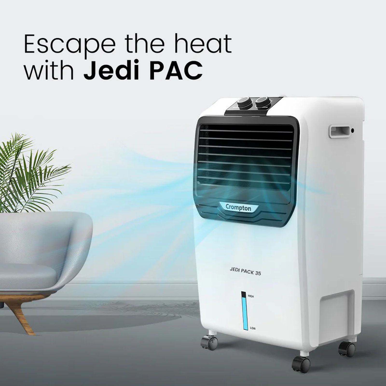 Crompton Jedi PAC 35 Litres Personal Air Cooler with Everlast Pump (4 Way Air Deflection, White & Black) Crompton Jedi PAC 35 Litres Personal Air Cooler with Everlast Pump (4 Way Air Deflection, White & Black)_4