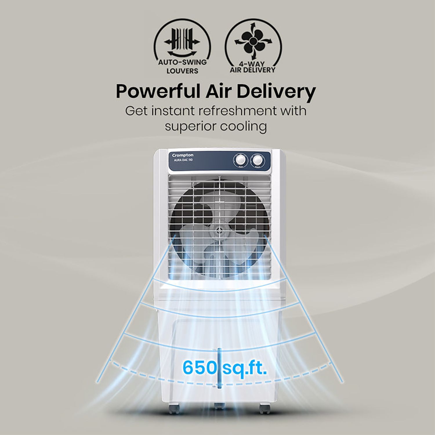 Crompton Aura 110 Litres Desert Air Cooler with Everlast Pump (Collasible Louvers, Indian Ink & While)_11