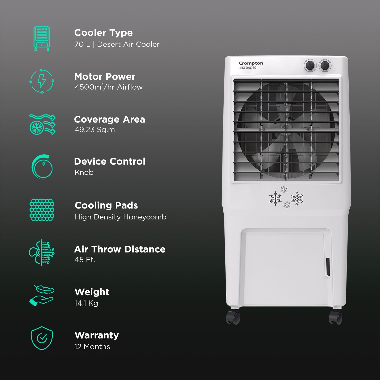 Crompton Jedi 70 Litres Desert Air Cooler with Everlast Pump (Fully Collasible Louvers, Black & White)_3