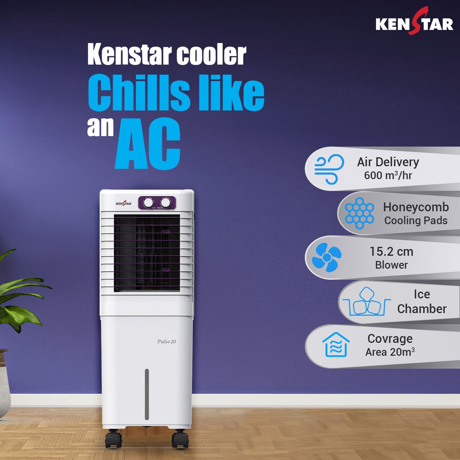 KENSTAR Pulse HC 20 Litres Personal Air Cooler with Double Ball Bearing Motor (Collapsible Louvres, White) KENSTAR Pulse HC 20 Litres Personal Air Cooler with Double Ball Bearing Motor (Collapsible Louvres, White)_8