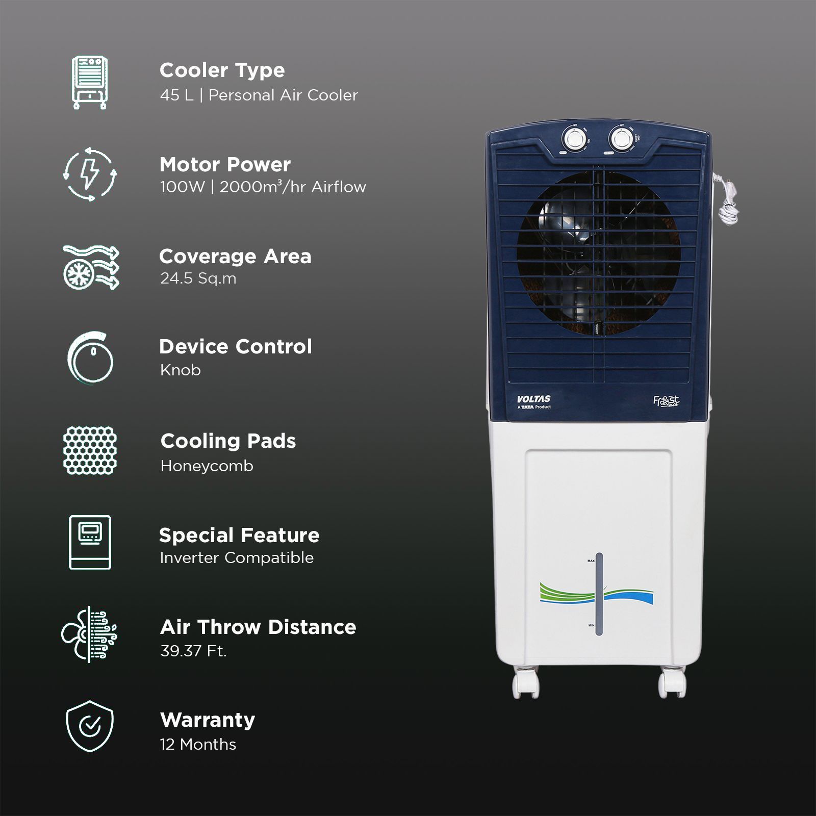 VOLTAS Frost Air 45 Litres Personal Air Cooler with Thermal Overload Protection (3 Speed Control, Oxford Blue) VOLTAS Frost Air 45 Litres Personal Air Cooler with Thermal Overload Protection (3 Speed Control, Oxford Blue)_3