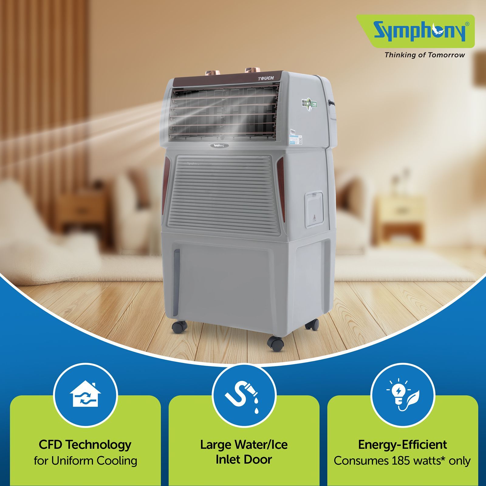 Symphony Touch 40 Litres Desert Air Cooler with CFD Technology (Inverter Compatible, Grey & Brown) Symphony Touch 40 Litres Desert Air Cooler with CFD Technology (Inverter Compatible, Grey & Brown)_10