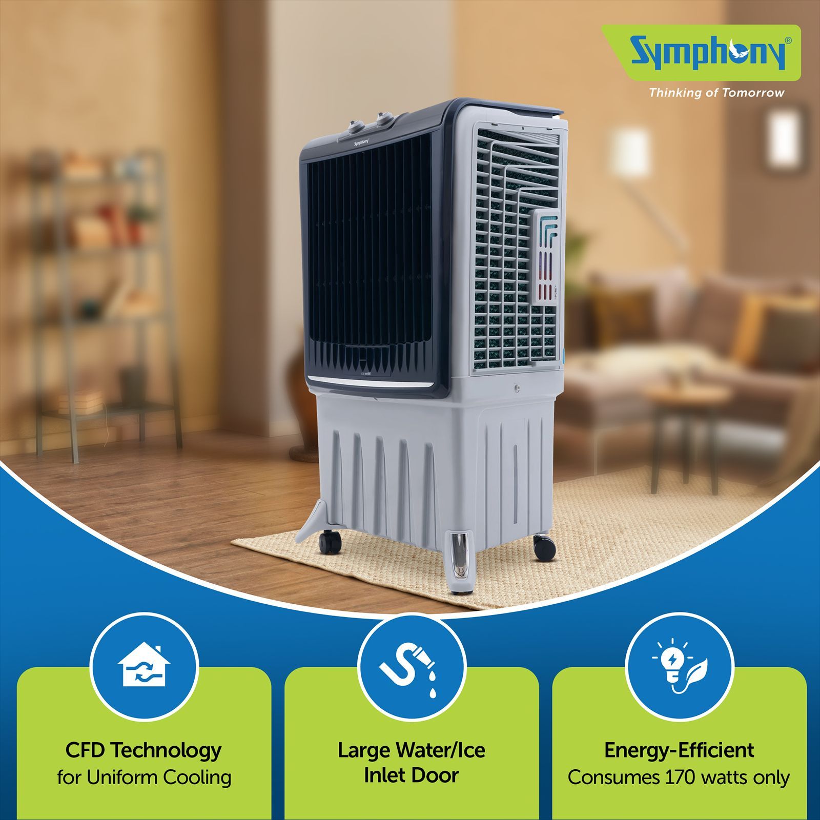Symphony Silenzo 100 Litres Desert Air Cooler with i-Pure+ Technology (Inverter Compatible, Grey & Blue) Symphony Silenzo 100 Litres Desert Air Cooler with i-Pure+ Technology (Inverter Compatible, Grey & Blue)_8