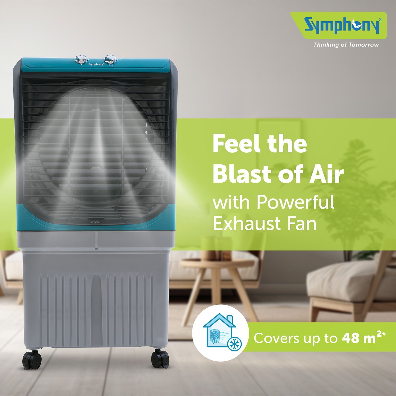 Symphony Maxwind 100EX 100 Litres Desert Air Cooler with CFD Technology (Inverter Compatible, Grey & Blue)_7