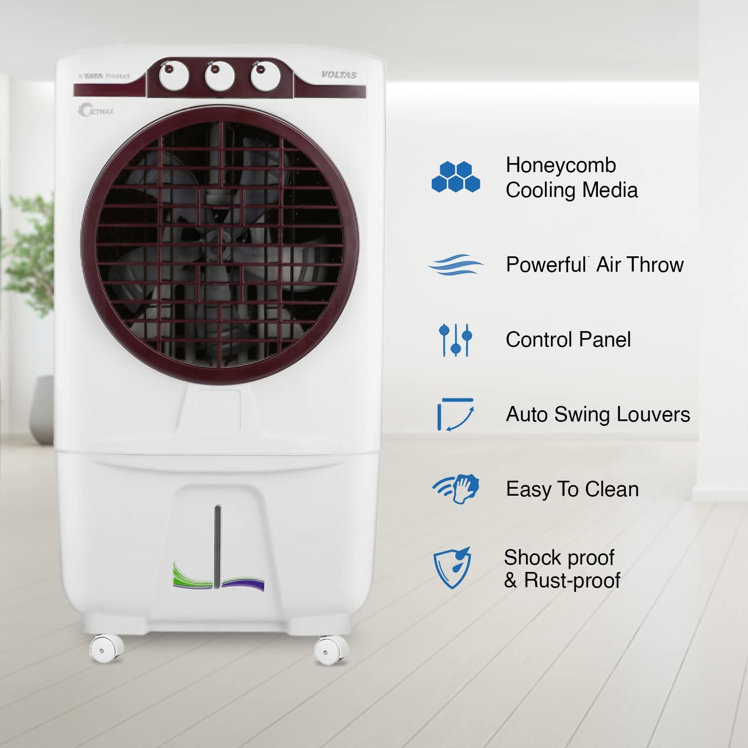 VOLTAS JetMax 90 Litres Desert Air Cooler with Smart Humidity Control (Dust Filter, White)_7