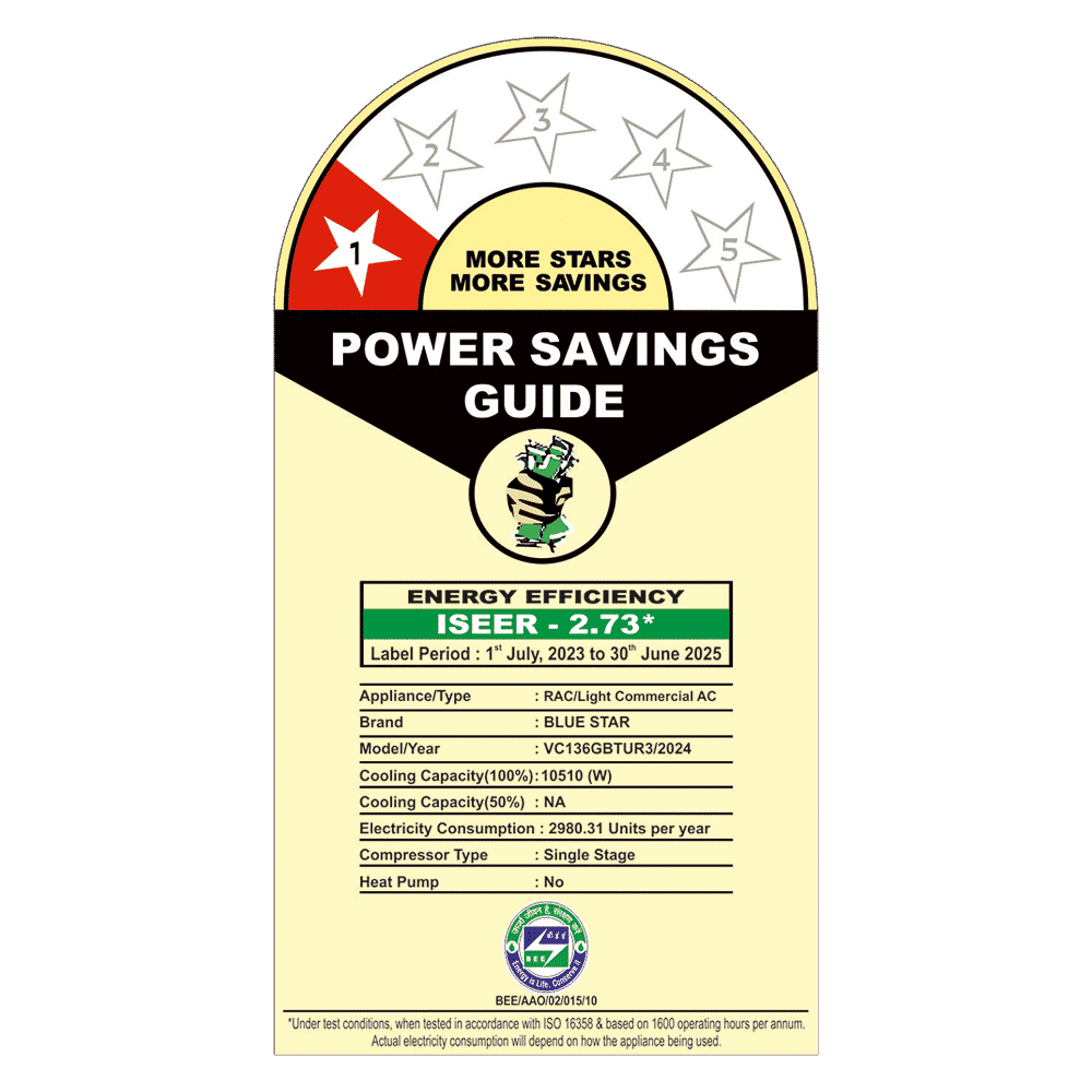 Blue Star G Series 3 Ton 1 Star Tower AC (3 Phase Advantage, Copper Condenser, VC136GBTUR3) Blue Star G Series 3 Ton 1 Star Tower AC (3 Phase Advantage, Copper Condenser, VC136GBTUR3)_4