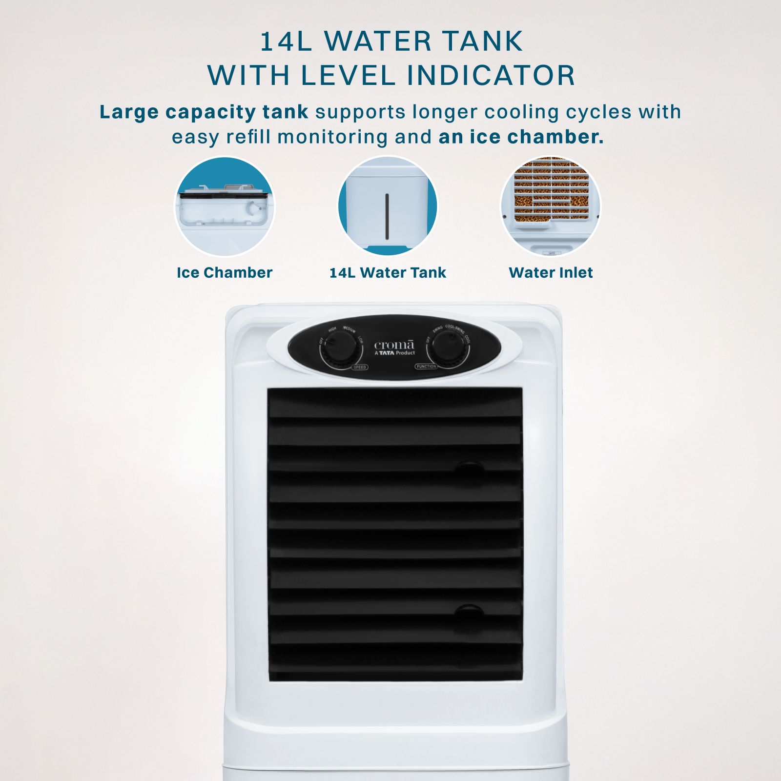Croma 14 Litres Personal Table Air Cooler with Inverter Compatible (Anti Bacterial Honeycomb Pads, White)_4