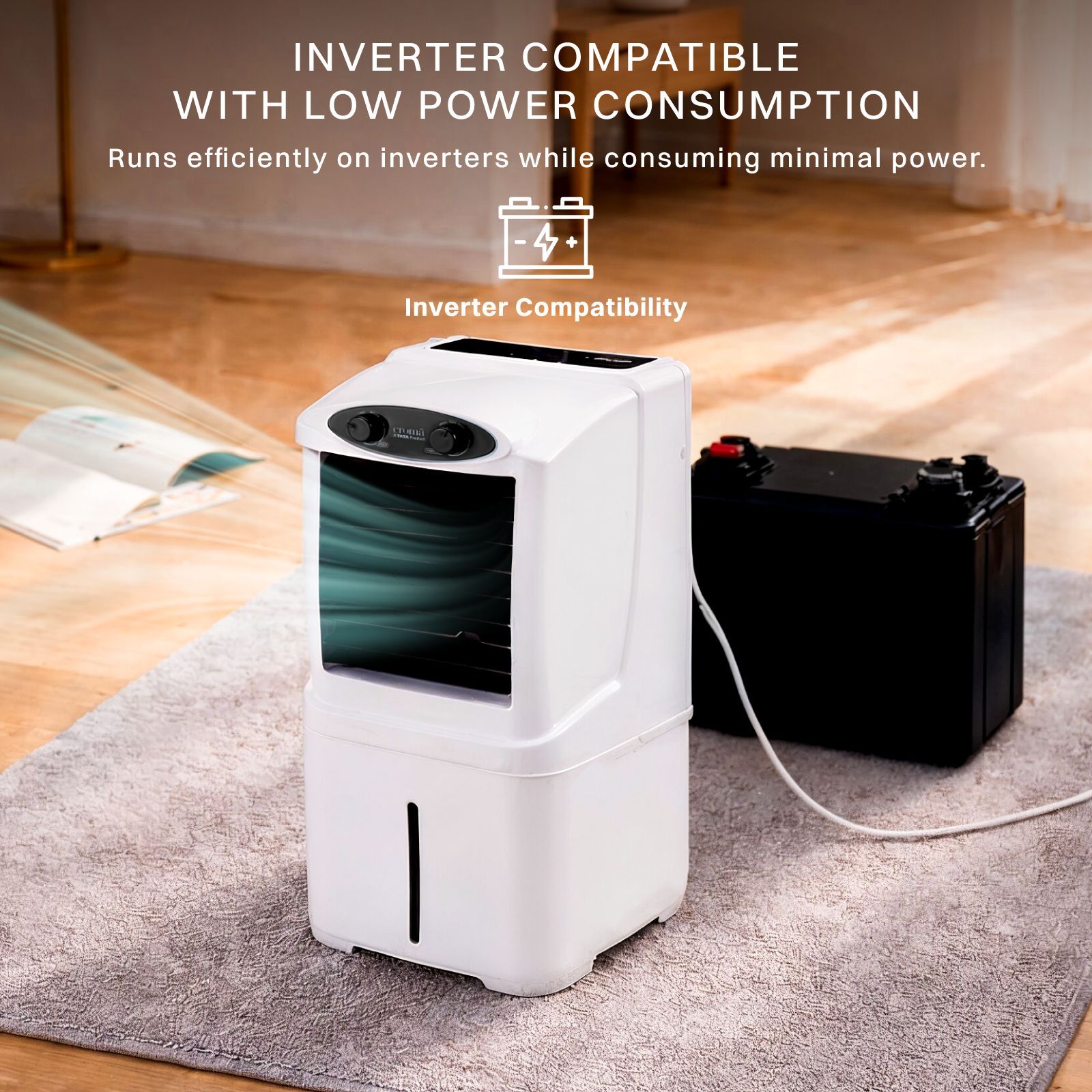 Croma 14 Litres Personal Table Air Cooler with Inverter Compatible (Anti Bacterial Honeycomb Pads, White)_5