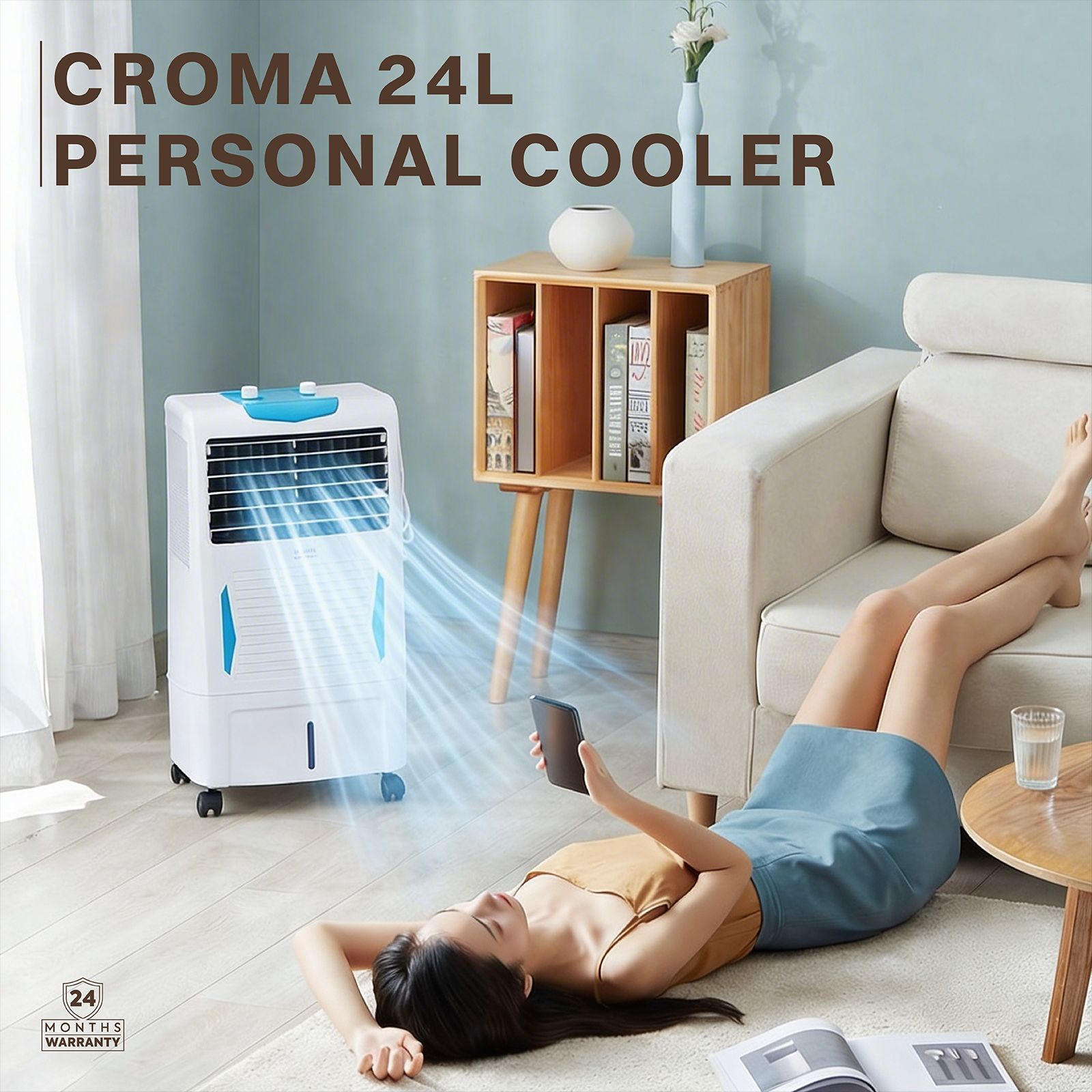Croma 24 Litres Personal Air Cooler with Motorized Vertical Louvers (4-Way Air Deflection, White)_5