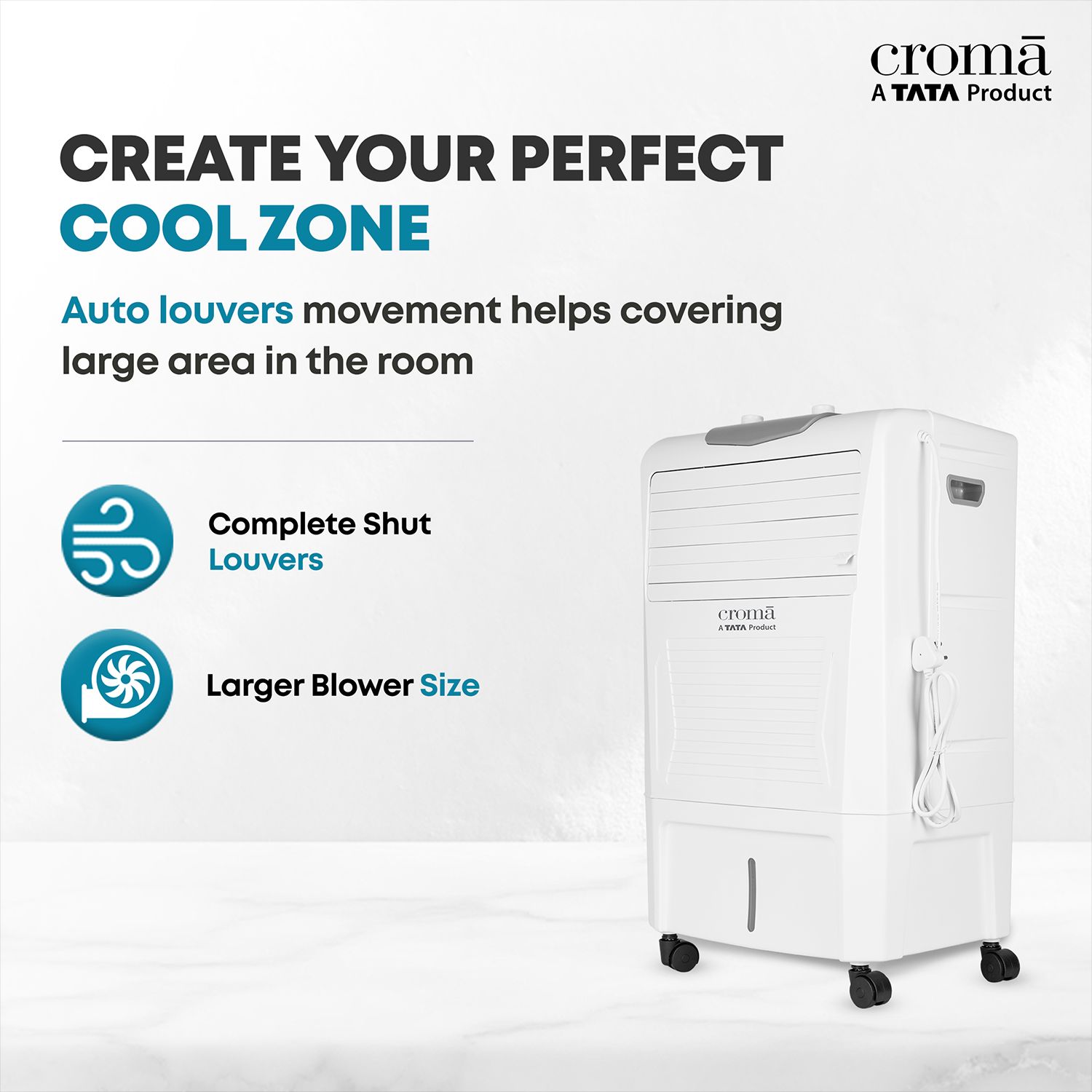 Croma 24 Litres Personal Air Cooler with Motorized Vertical Louvers (4-Way Air Deflection, White)_7