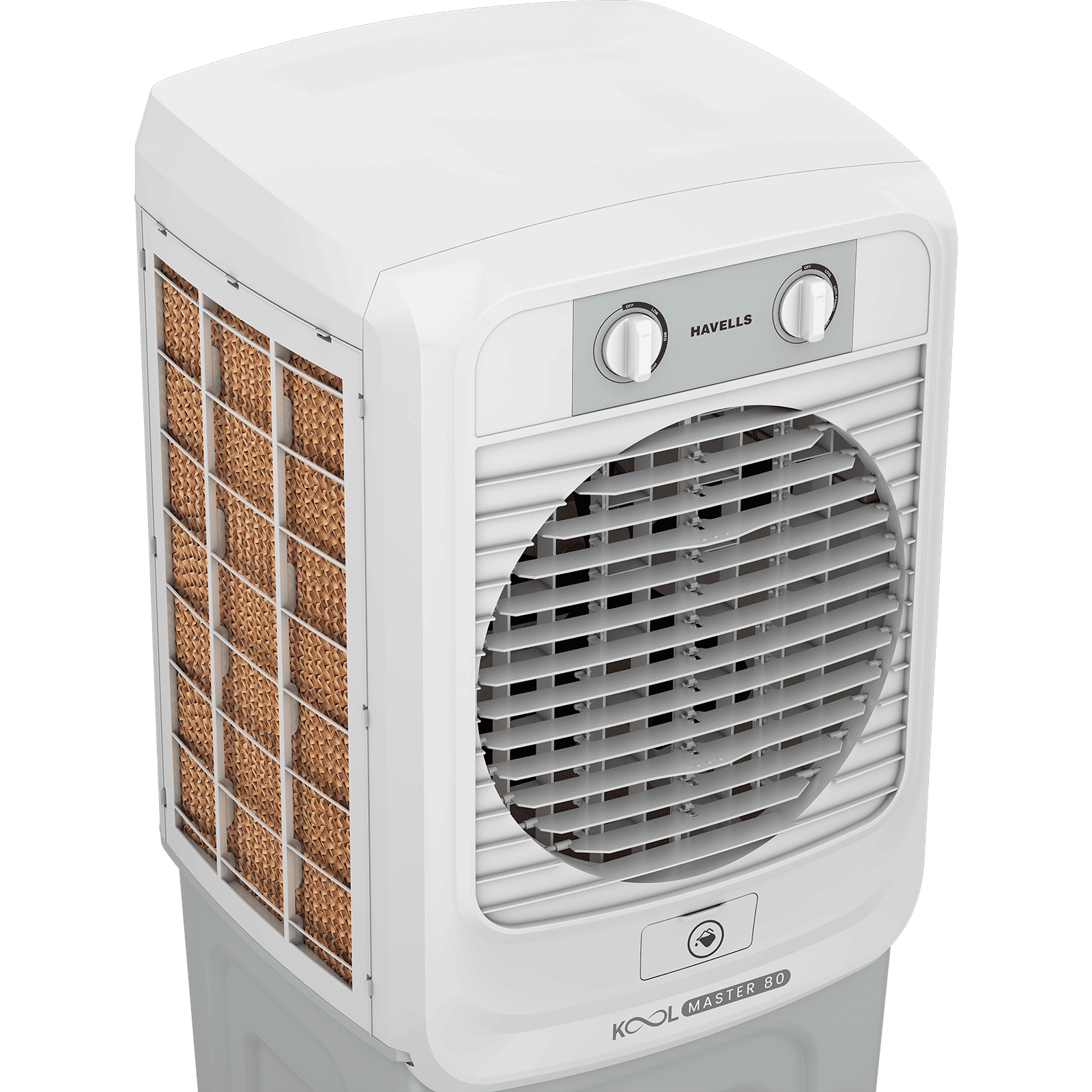 Havells KoolMaster 80 Litres Desert Air Cooler with Bacteria Shield Honeycomb Cooling Pad Technology (Dual Flow Technology, White & Grey)_2