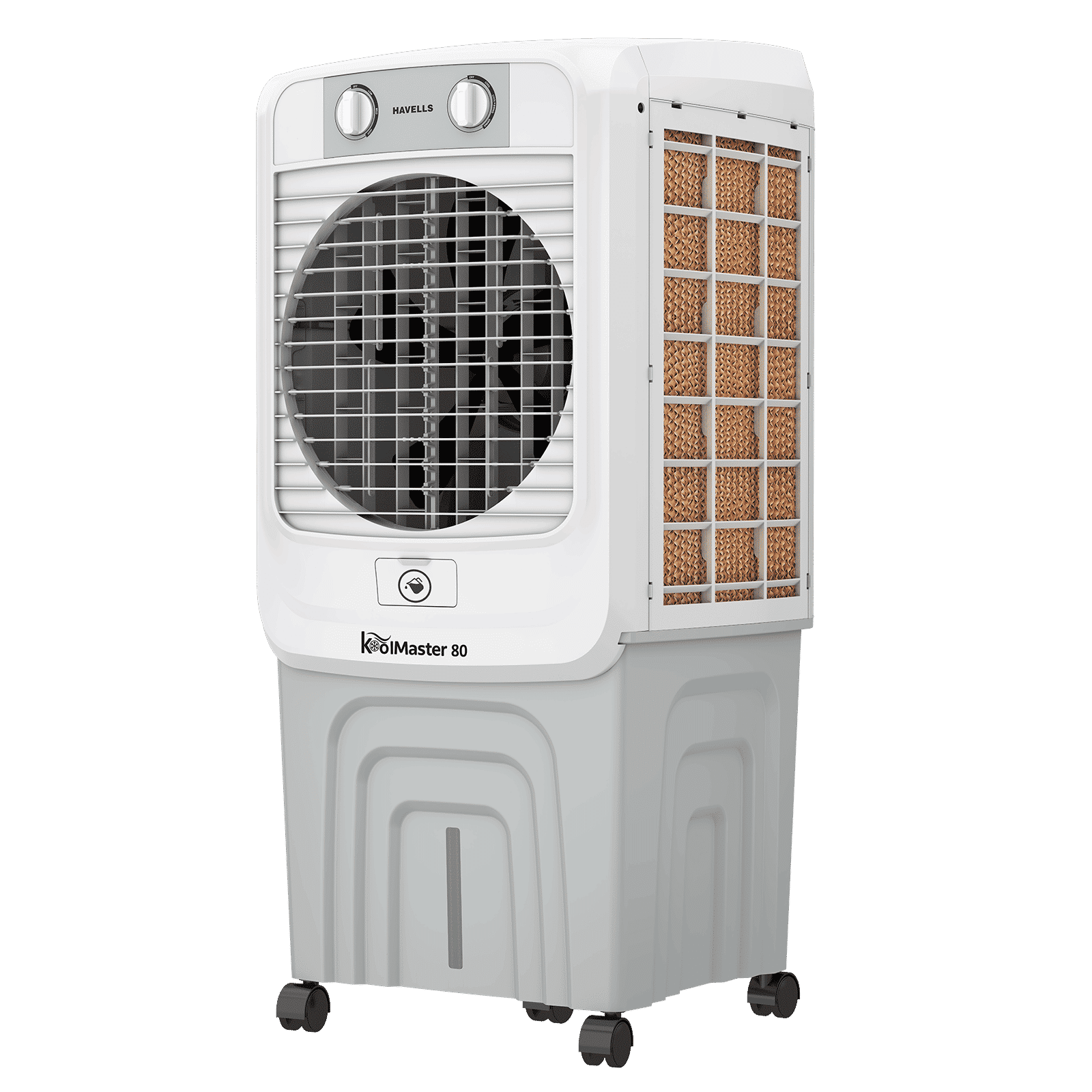 Havells KoolMaster 80 Litres Desert Air Cooler with Bacteria Shield Honeycomb Cooling Pad Technology (Dual Flow Technology, White & Grey)_3