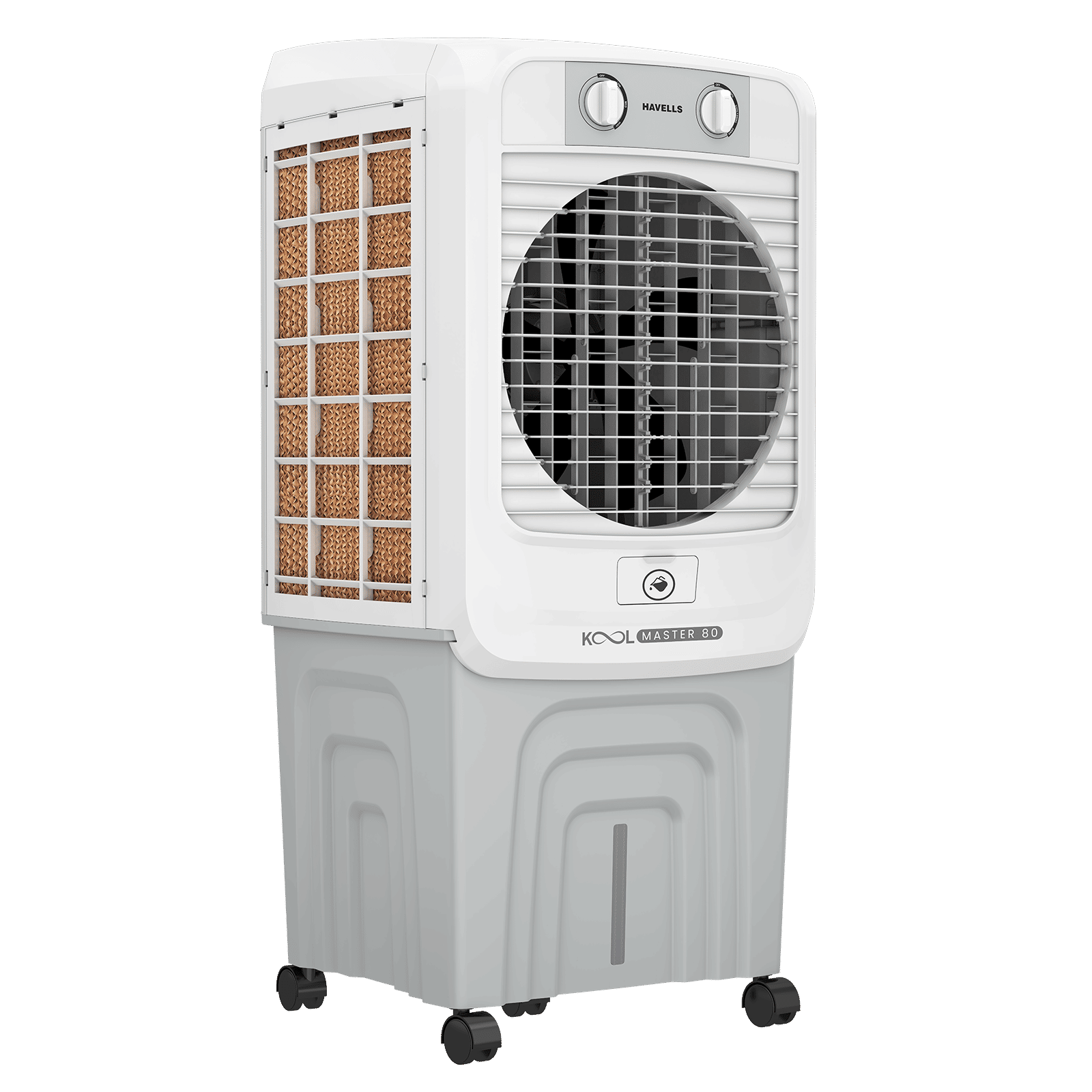 Havells KoolMaster 80 Litres Desert Air Cooler with Bacteria Shield Honeycomb Cooling Pad Technology (Dual Flow Technology, White & Grey)_4