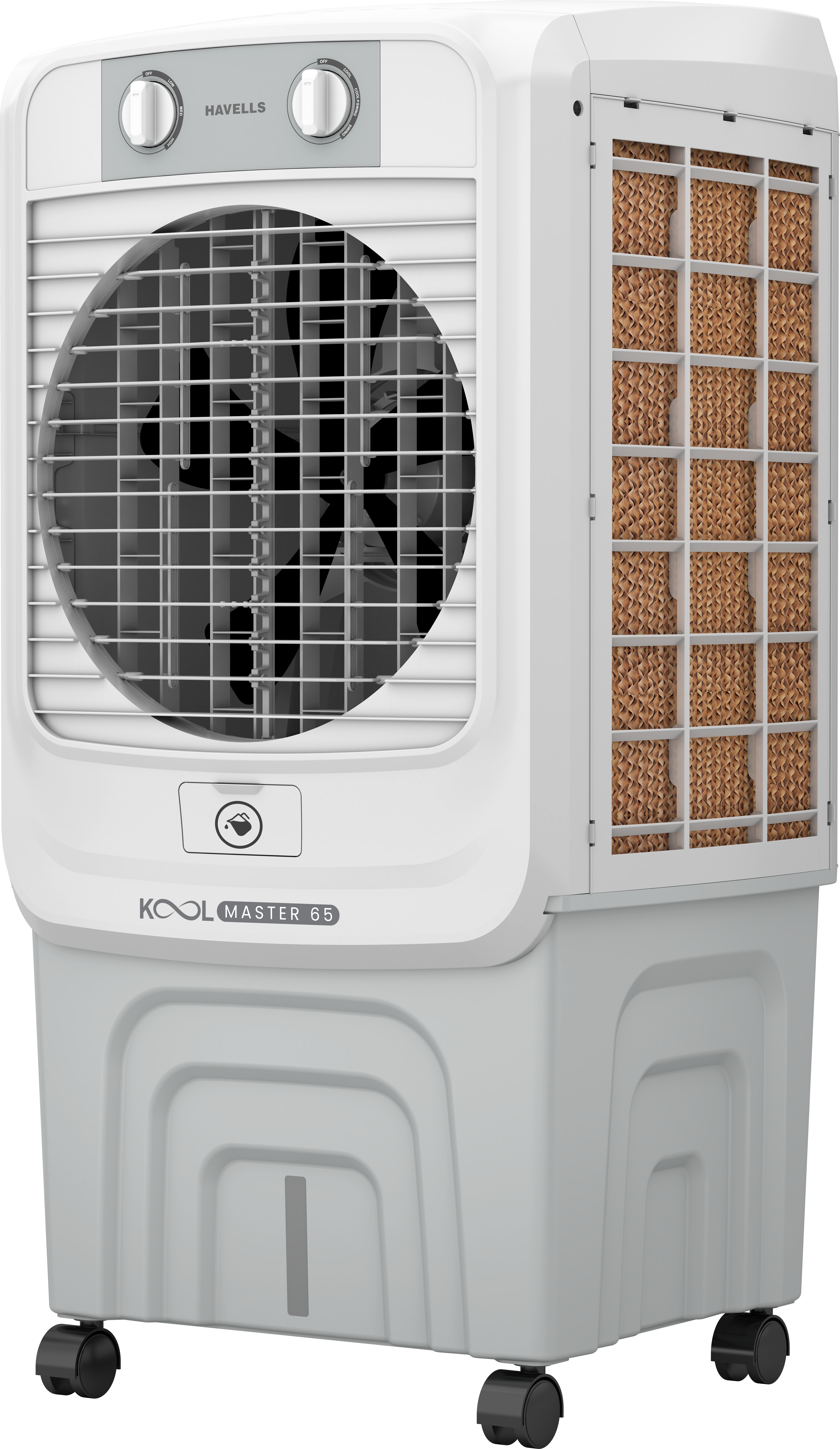Havells KoolMaster 65 Litres Desert Air Cooler with Bacteria Shield Honeycomb Cooling Pad Technology (Dual Flow Technology, White & Grey)_2