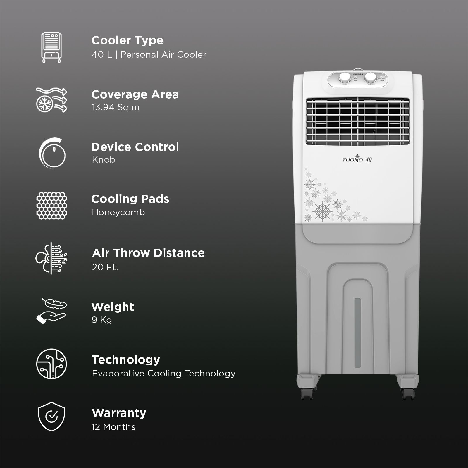 Havells Tuono 40 Litres Personal Air Cooler with Bacteria Shield Honeycomb Cooling Pad Technology (Auto Swing, White&Grey) Havells Tuono 40 Litres Personal Air Cooler with Bacteria Shield Honeycomb Cooling Pad Technology (Auto Swing, White&Grey) _3