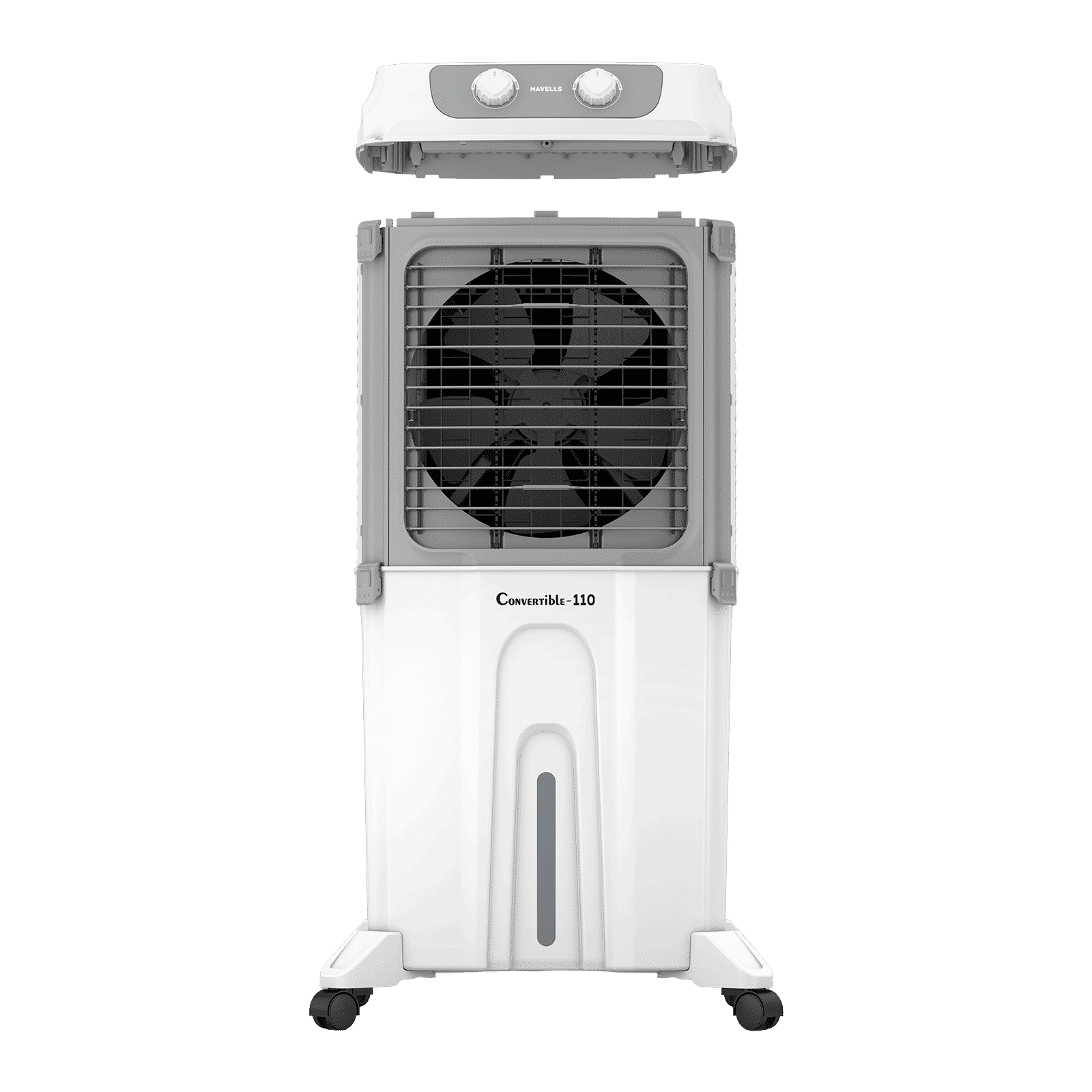 Havells Convertible 110 Litres Desert Air Cooler with Dual Flow Technology (Metal Blade Fan, White & Grey)_9