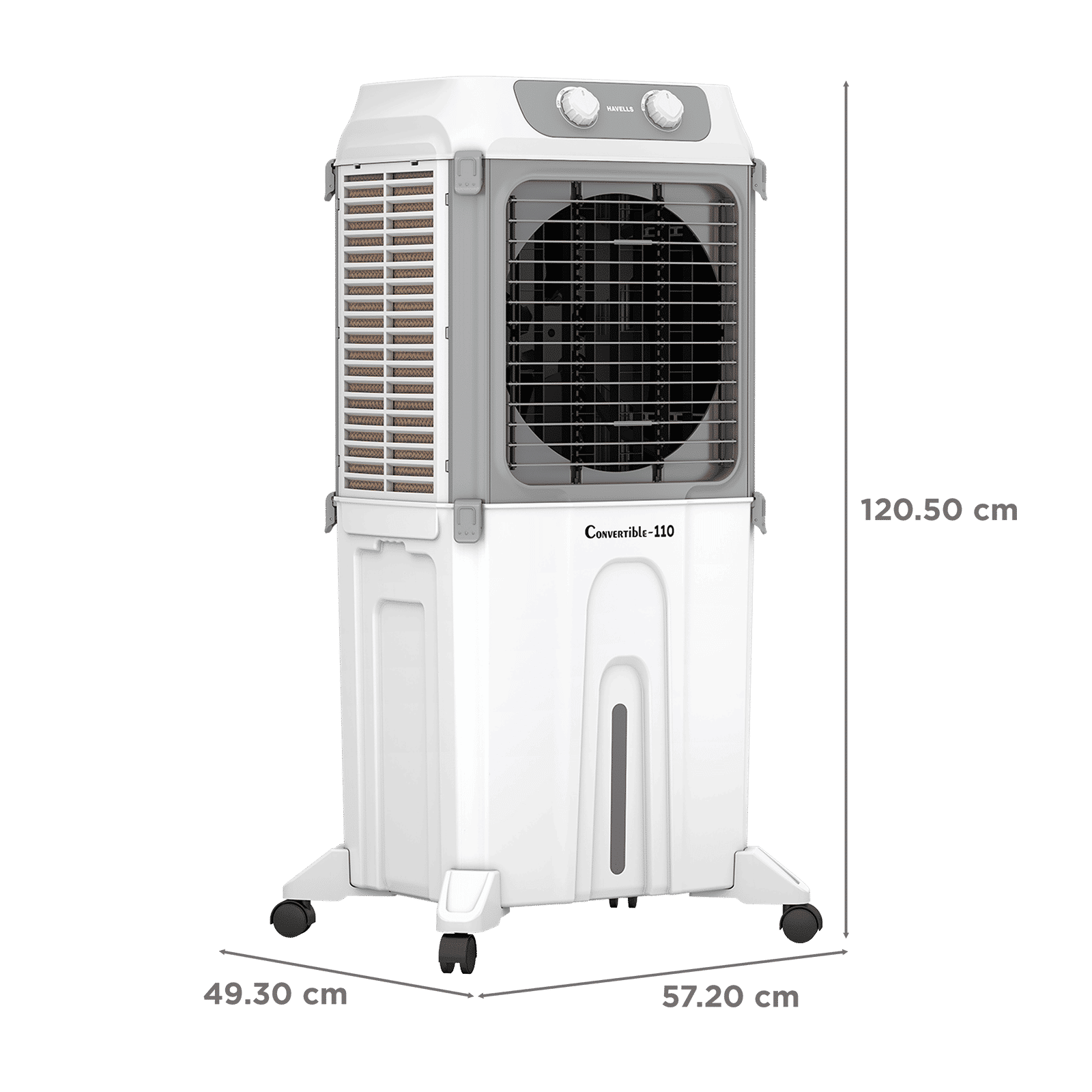 Havells Convertible 110 Litres Desert Air Cooler with Dual Flow Technology (Metal Blade Fan, White & Grey)_3