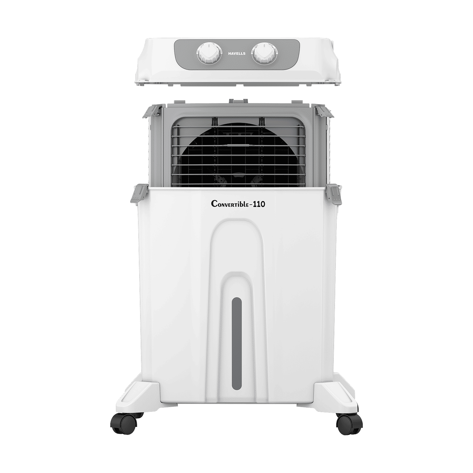 Havells Convertible 110 Litres Desert Air Cooler with Dual Flow Technology (Metal Blade Fan, White & Grey)_6