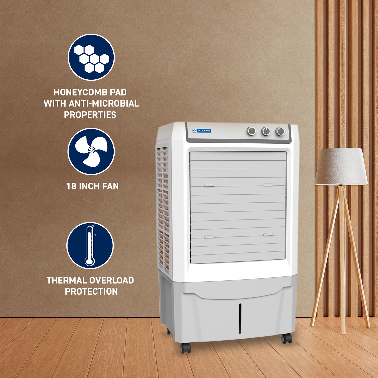 Blue Star Ventus 60 Litres Desert Air Cooler with Anti-Microbial Properties (Thermal Overload Protection, White & Cool Grey)_5