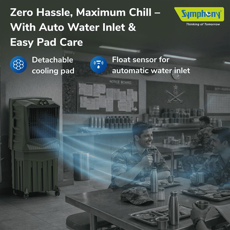 Symphony Air Force 90 Litres Desert Air Cooler with Auto Louver Movement (Inverter Compatible, Militry Green) Symphony Air Force 90 Litres Desert Air Cooler with Auto Louver Movement (Inverter Compatible, Militry Green)_5