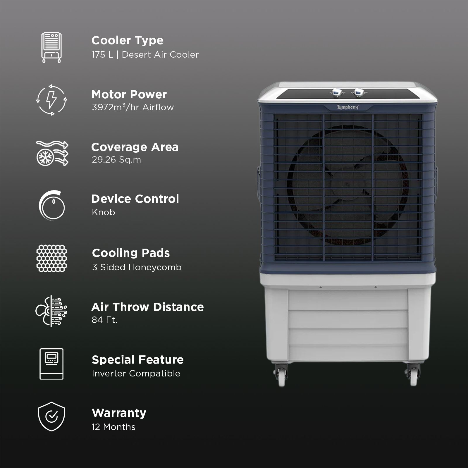 Symphony Bouncer 175 Litres Desert Air Cooler with Auto Louver Movement (Inverter Compatible, White)_3
