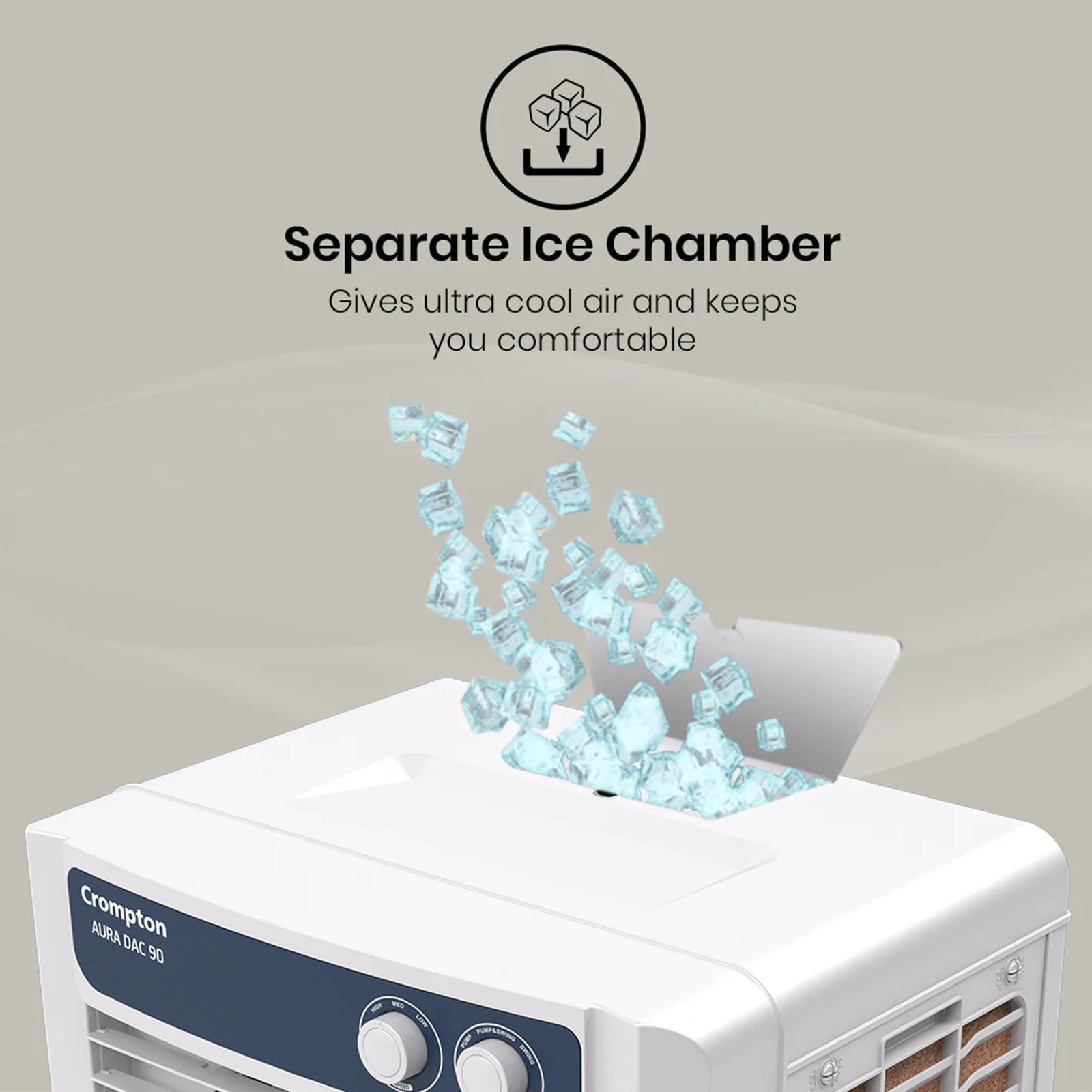 Crompton Aura 90 Litres Desert Air Cooler with Everlast Pump (Auto Swing Louvers, White & Indian Ink)_4