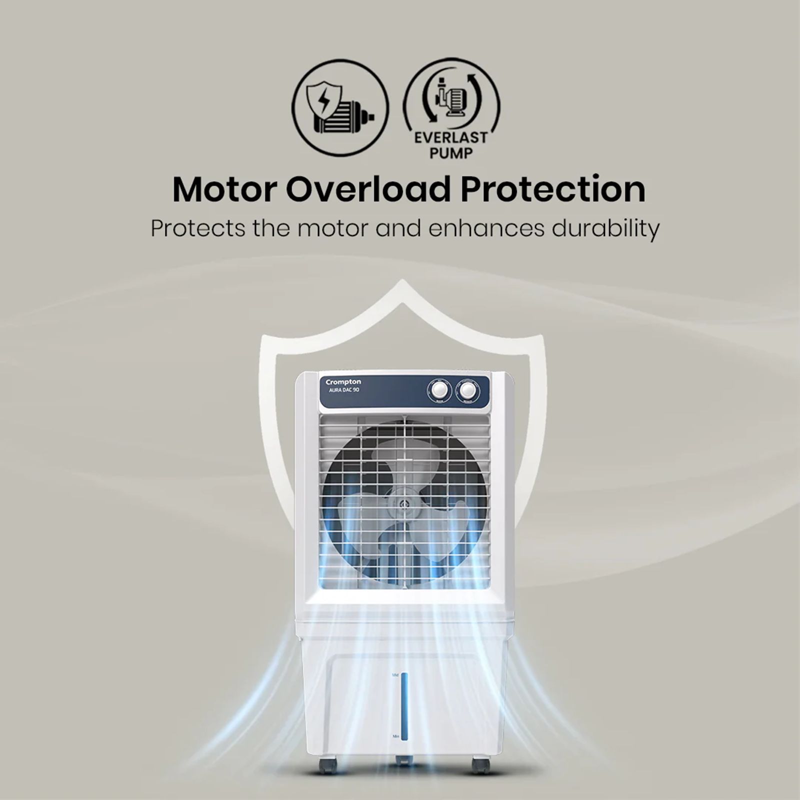 Crompton Aura 90 Litres Desert Air Cooler with Everlast Pump (Auto Swing Louvers, White & Indian Ink)_8