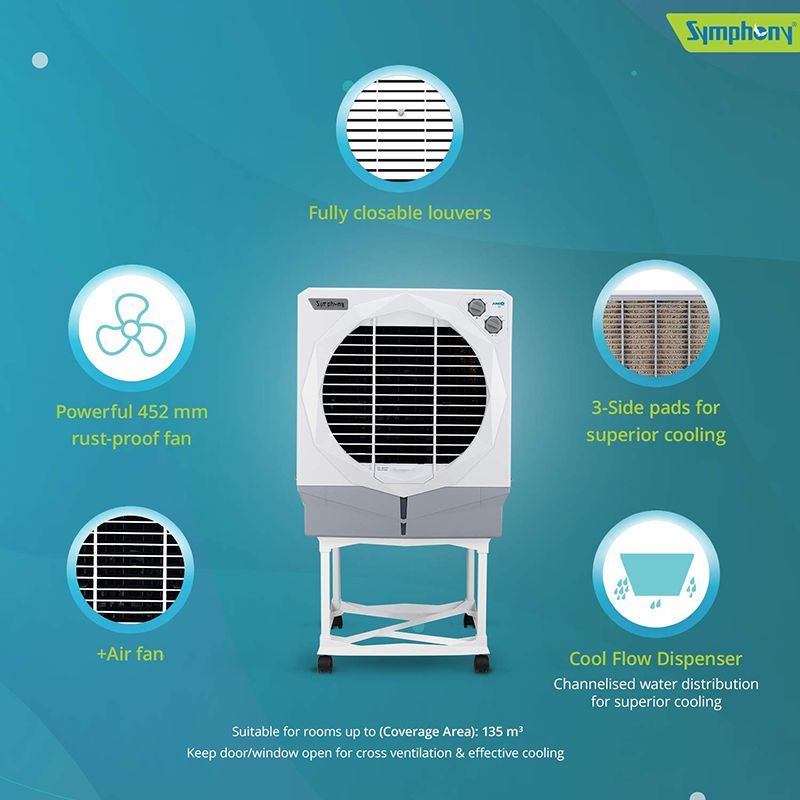 Symphony Jumbo 65 Plus 61 Litres Desert Air Cooler with Auto Louver Movement (Ice Chamber, White) Symphony Jumbo 65 Plus 61 Litres Desert Air Cooler with Auto Louver Movement (Ice Chamber, White)_5