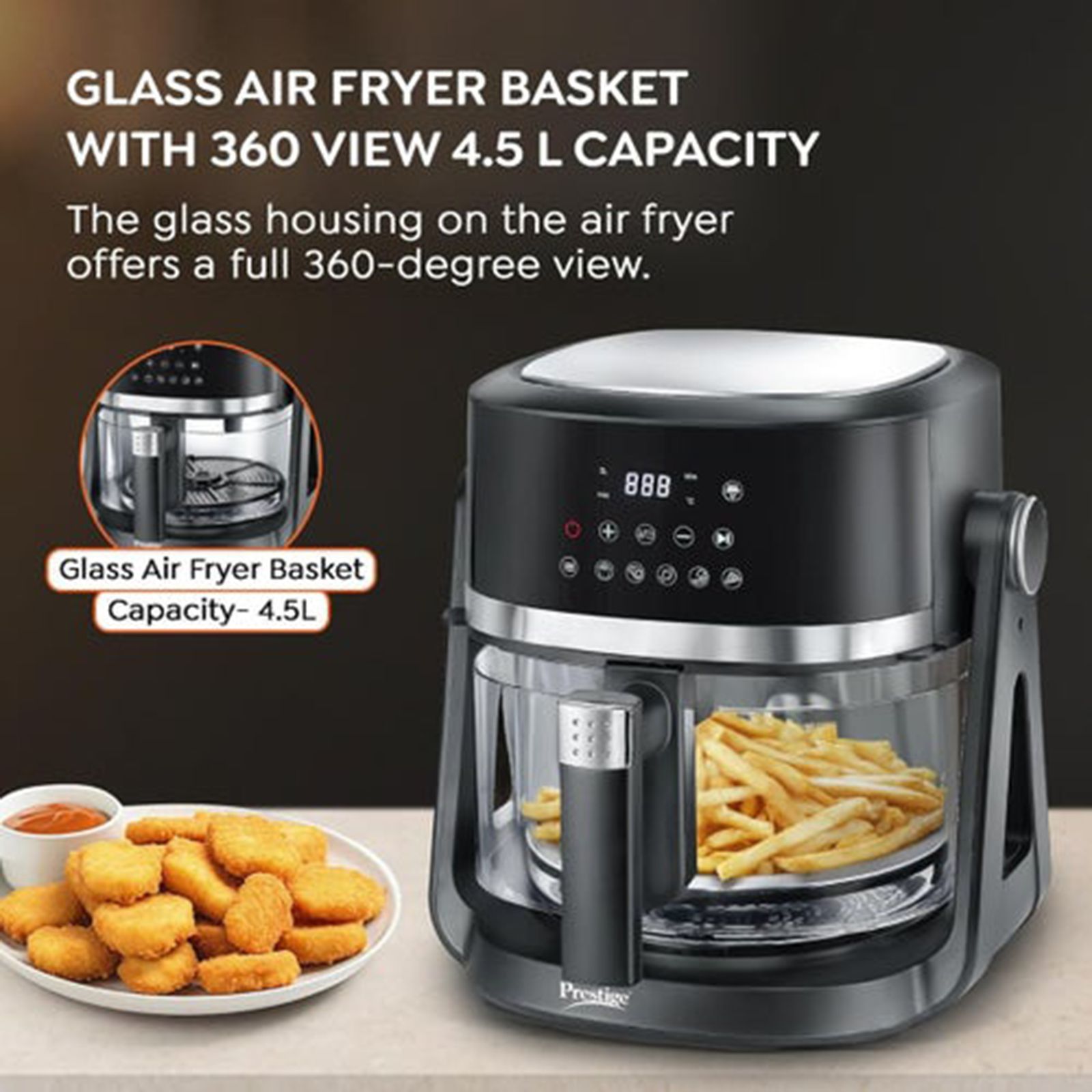 Prestige AirFlip 4.5L 1500 Watt Digital Air Fryer with 360 Degree View Glass Basket (Black)_6