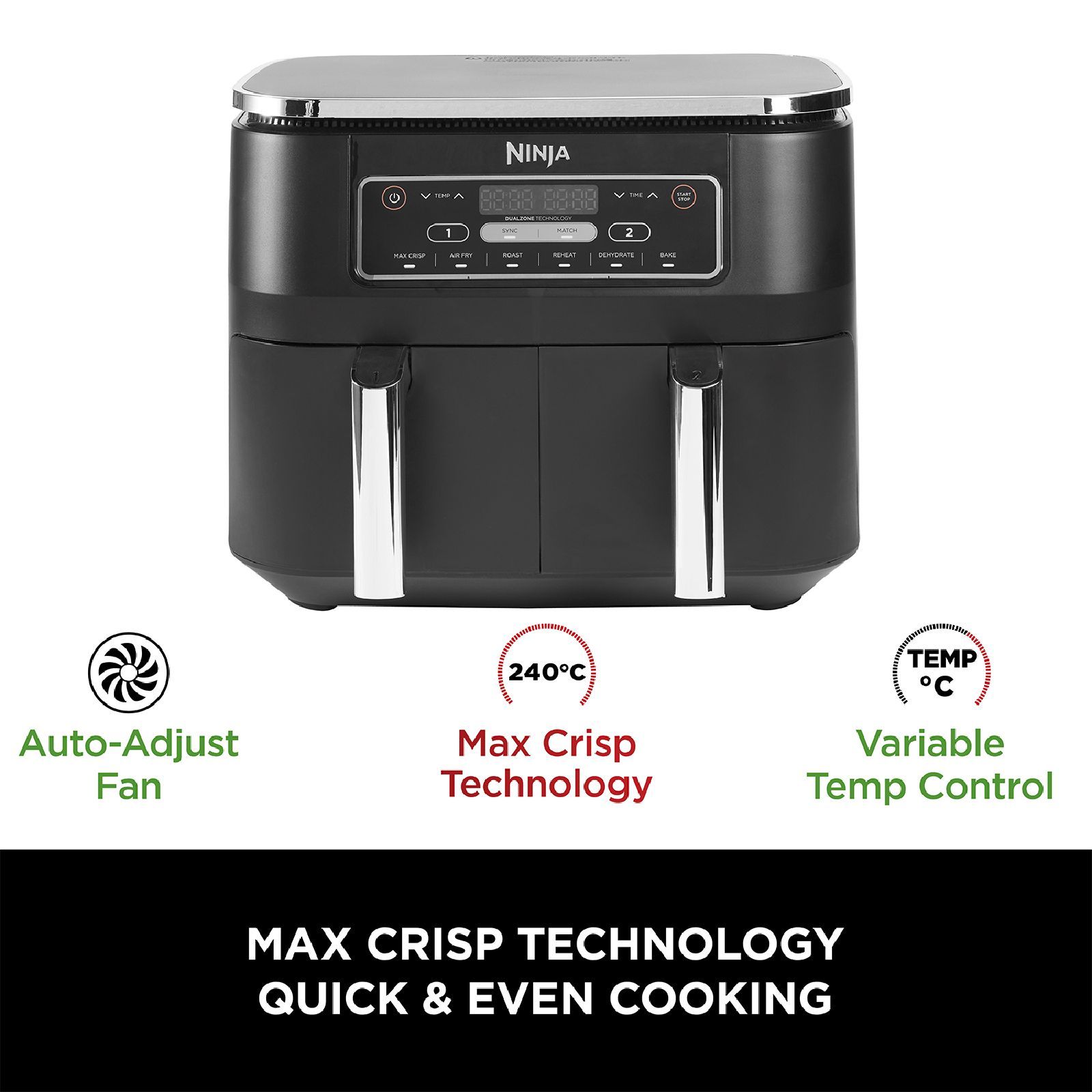 Ninja Foodi DualZone 7.6L 2470 Watt Digital Air Fryer with Max Crisp Technology (Black)_6
