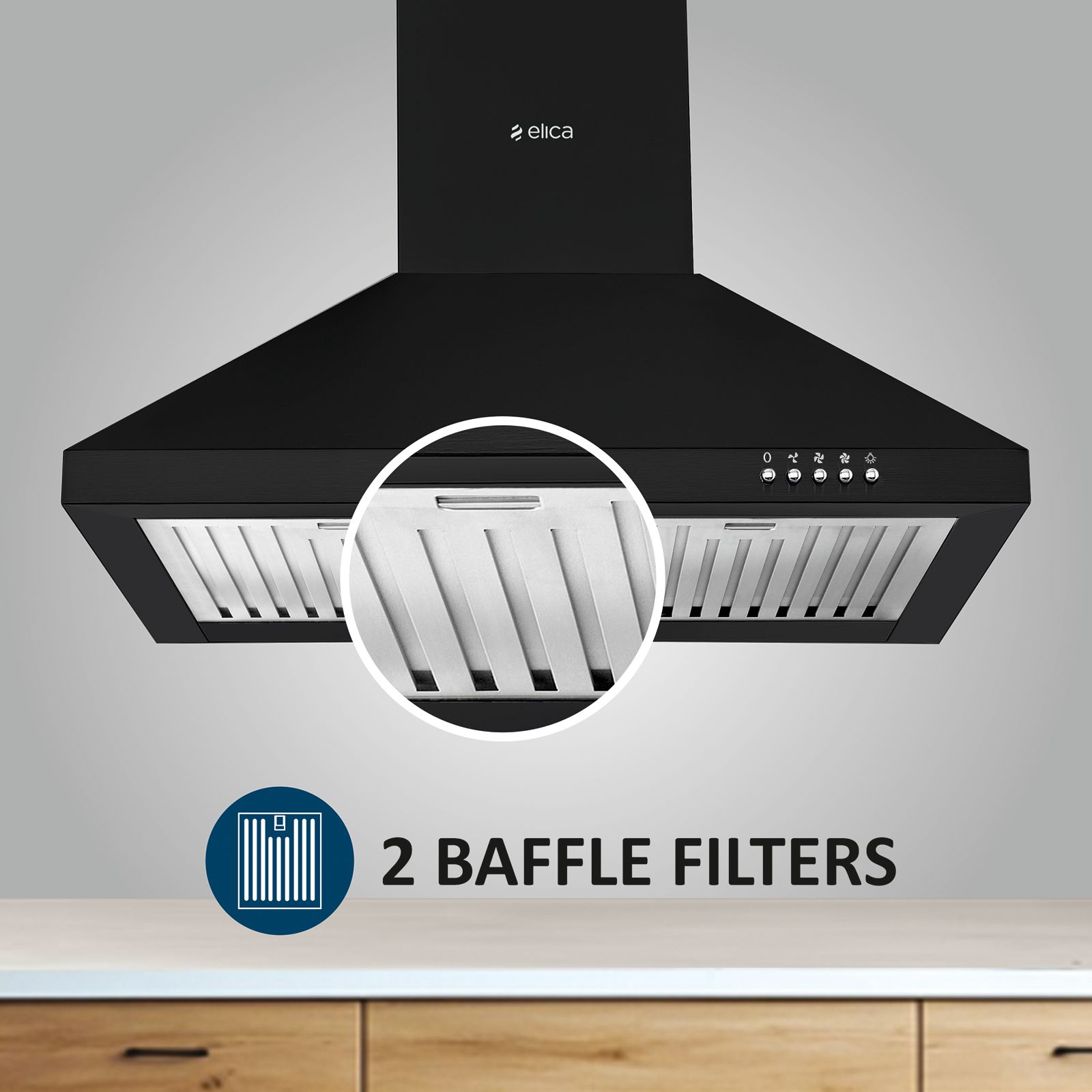 Elica AH PLUS 260BF NERO 60cm 1600m3/hr Ducted Wall Mounted Chimney with Baffle Filters (Black)_2