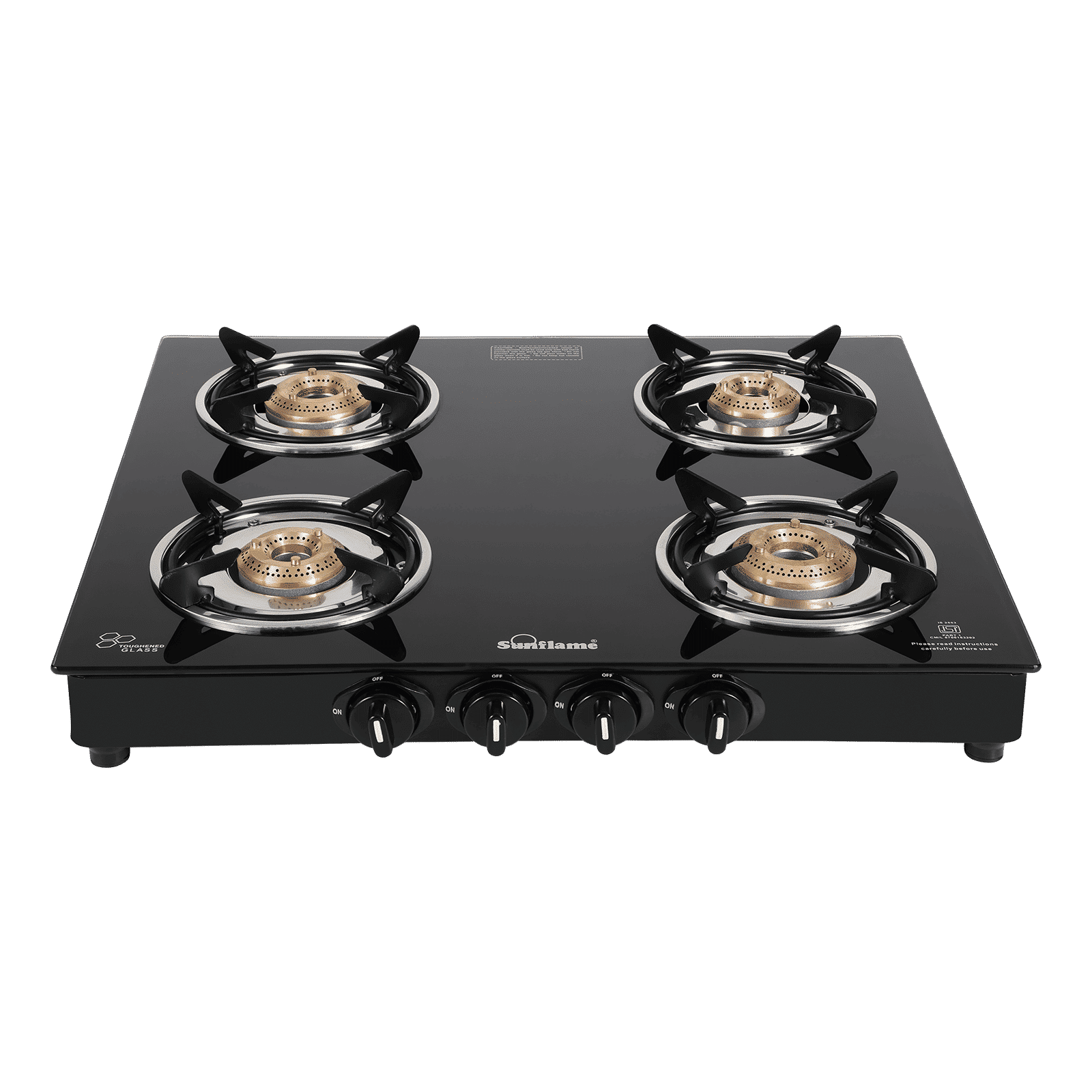 Sunflame Venza Toughened Glass Top 4 Burner Manual Gas Stove (Removable Drip Tray, Black)_1