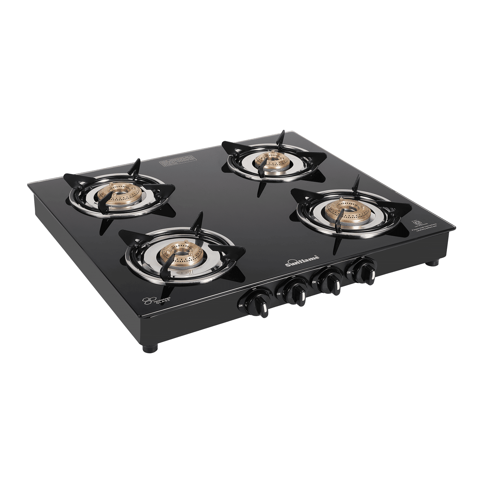 Sunflame Venza Toughened Glass Top 4 Burner Manual Gas Stove (Removable Drip Tray, Black)_2