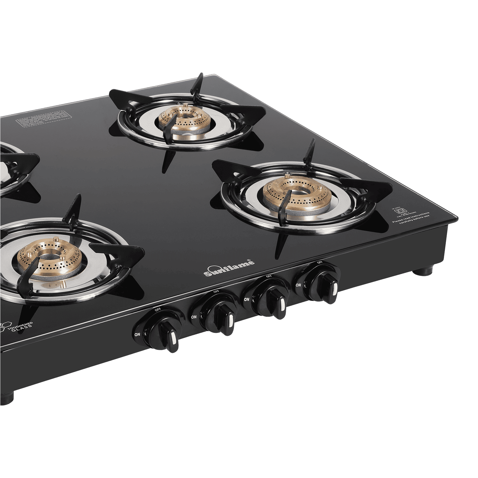 Sunflame Venza Toughened Glass Top 4 Burner Manual Gas Stove (Removable Drip Tray, Black)_5