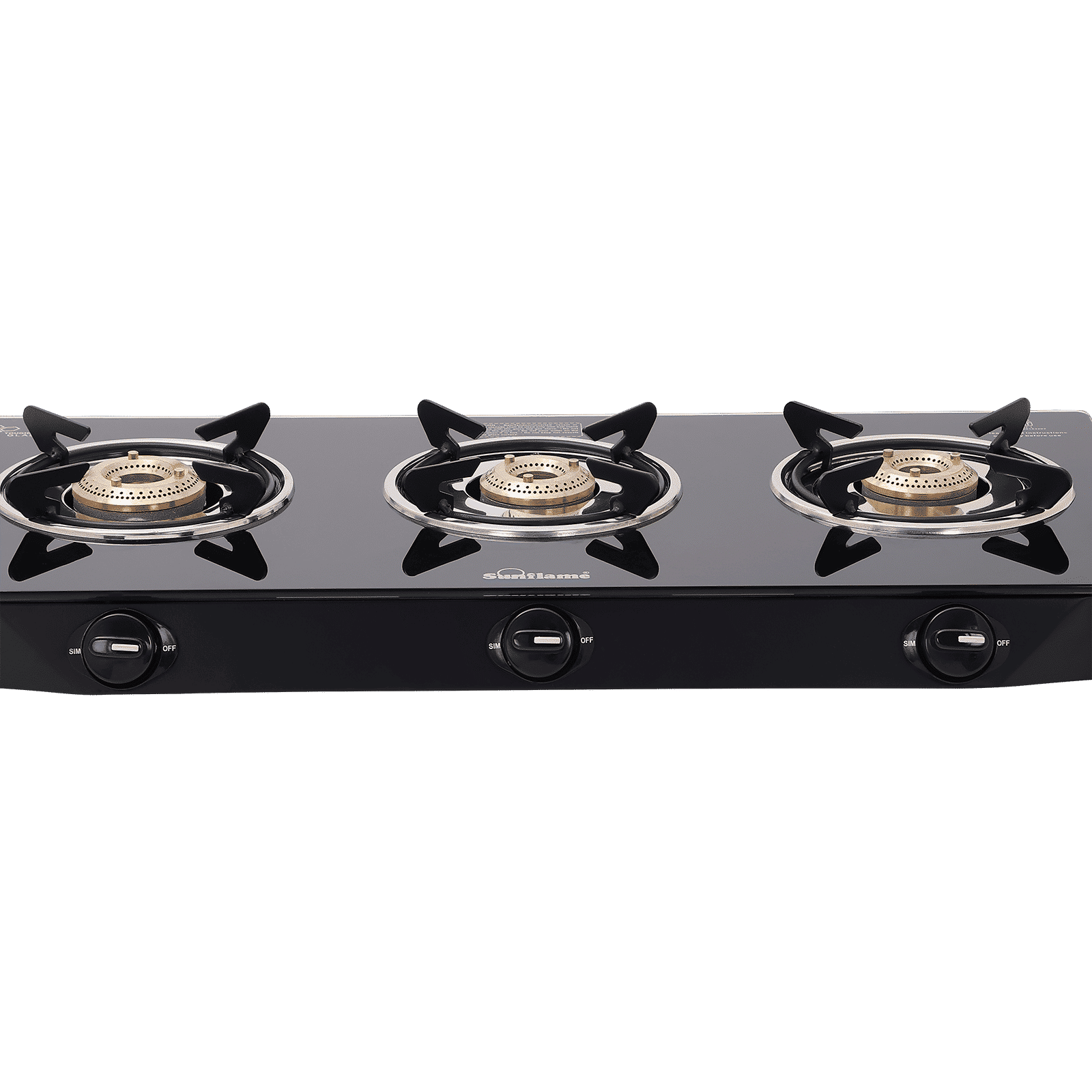 Sunflame Venza Toughened Glass Top 3 Burner Manual Gas Stove (Removable Drip Tray, Black)_4
