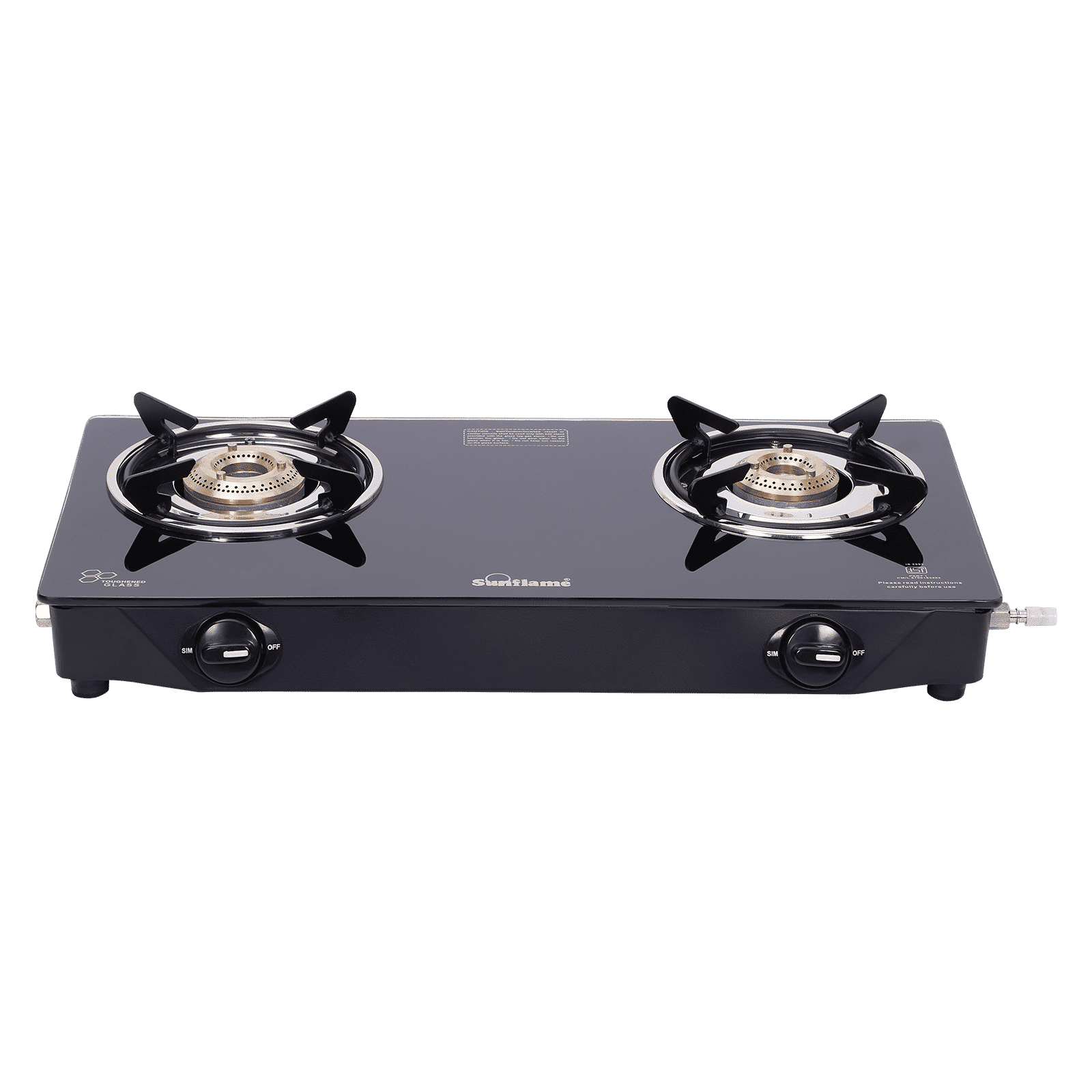 Sunflame Venza Toughened Glass Top 2 Burner Manual Gas Stove (Removable Drip Tray, Black)_1