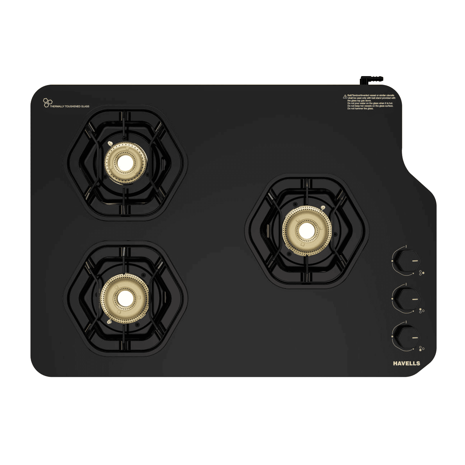 Havells Hexa Toughened Glass Top 3 Burner Automatic Gas Stove (Jointless Pan Support, Black)_4