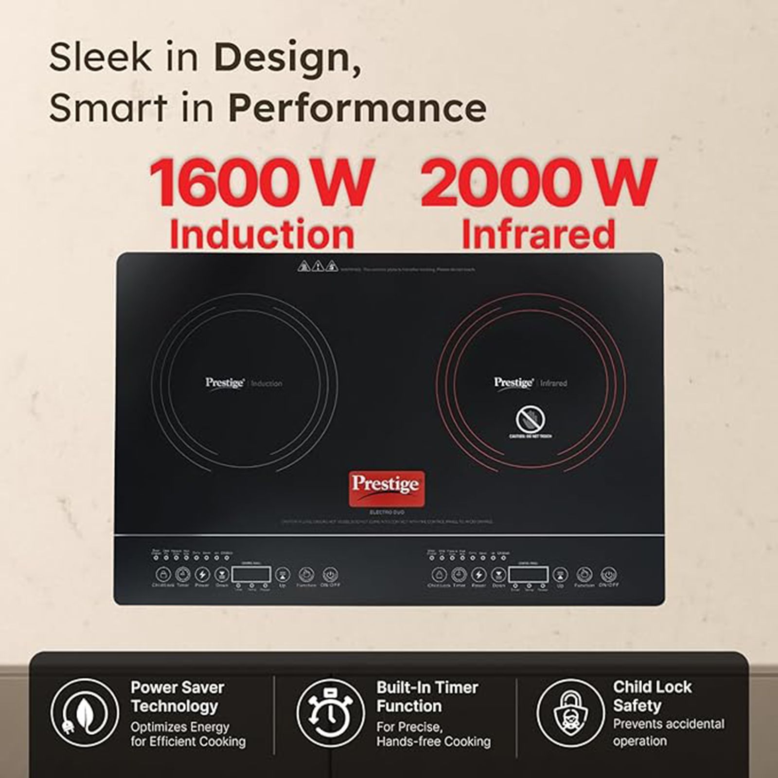 Prestige Electro Duo 2000 W Infrared & 1600 W Double Induction Cooktop with 7 Smart Preset Menus_4