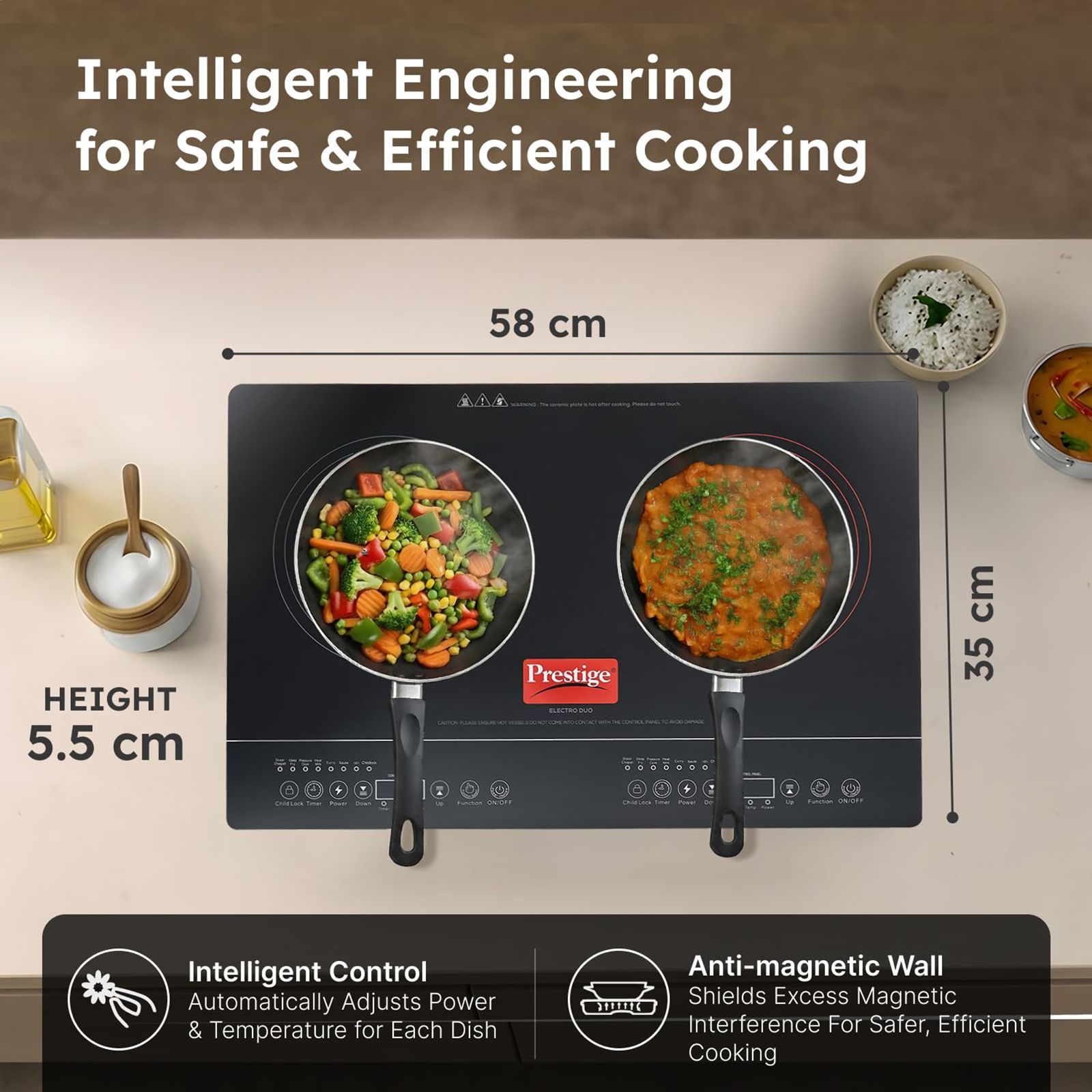 Prestige Electro Duo 2000 W Infrared & 1600 W Double Induction Cooktop with 7 Smart Preset Menus_5